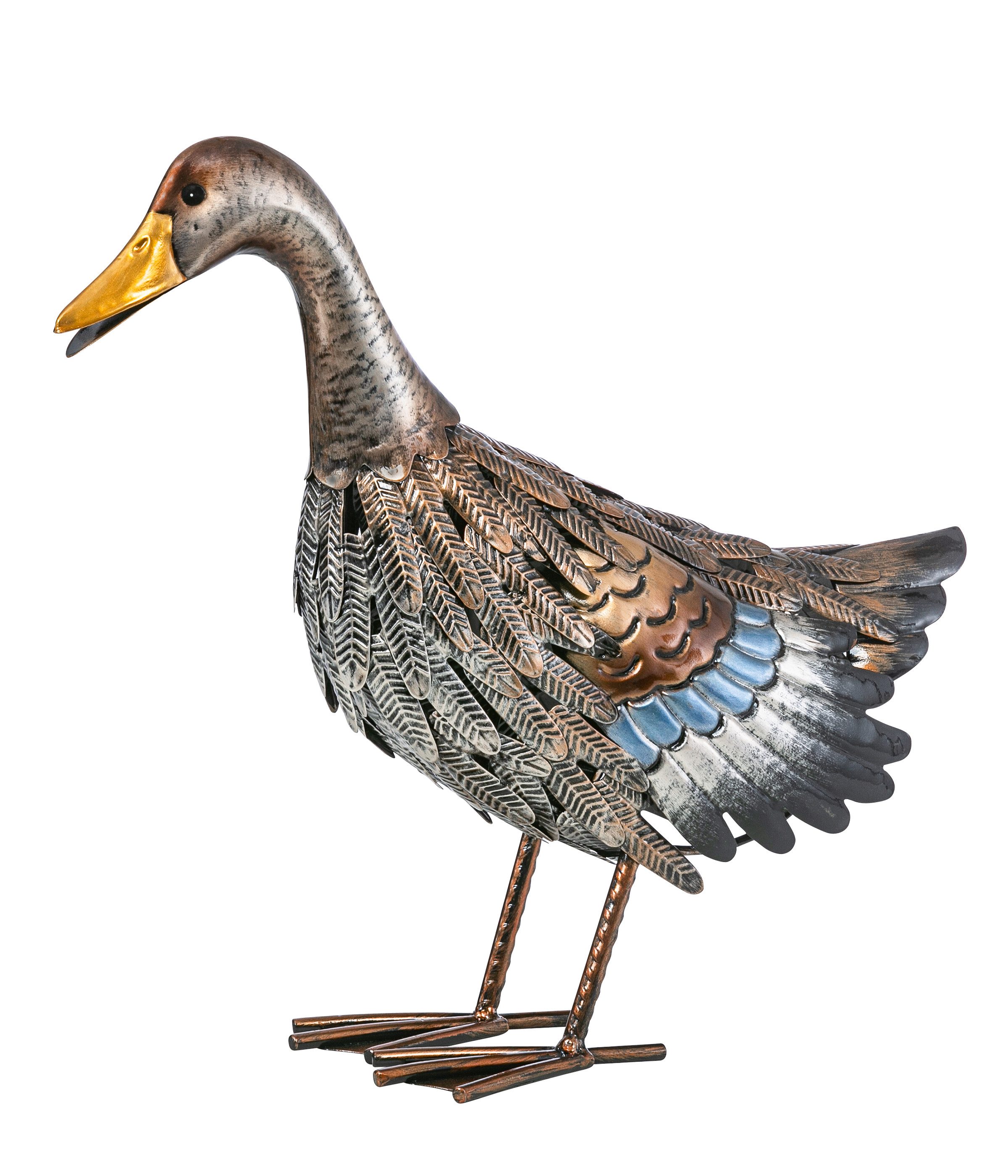 Dehner Gartenfigur Ente, Metall, ca. 43 x 37 x 16 cm, silber / brau, Gartendeko frostbeständig, Dekoartikel Indoor / Outdoor