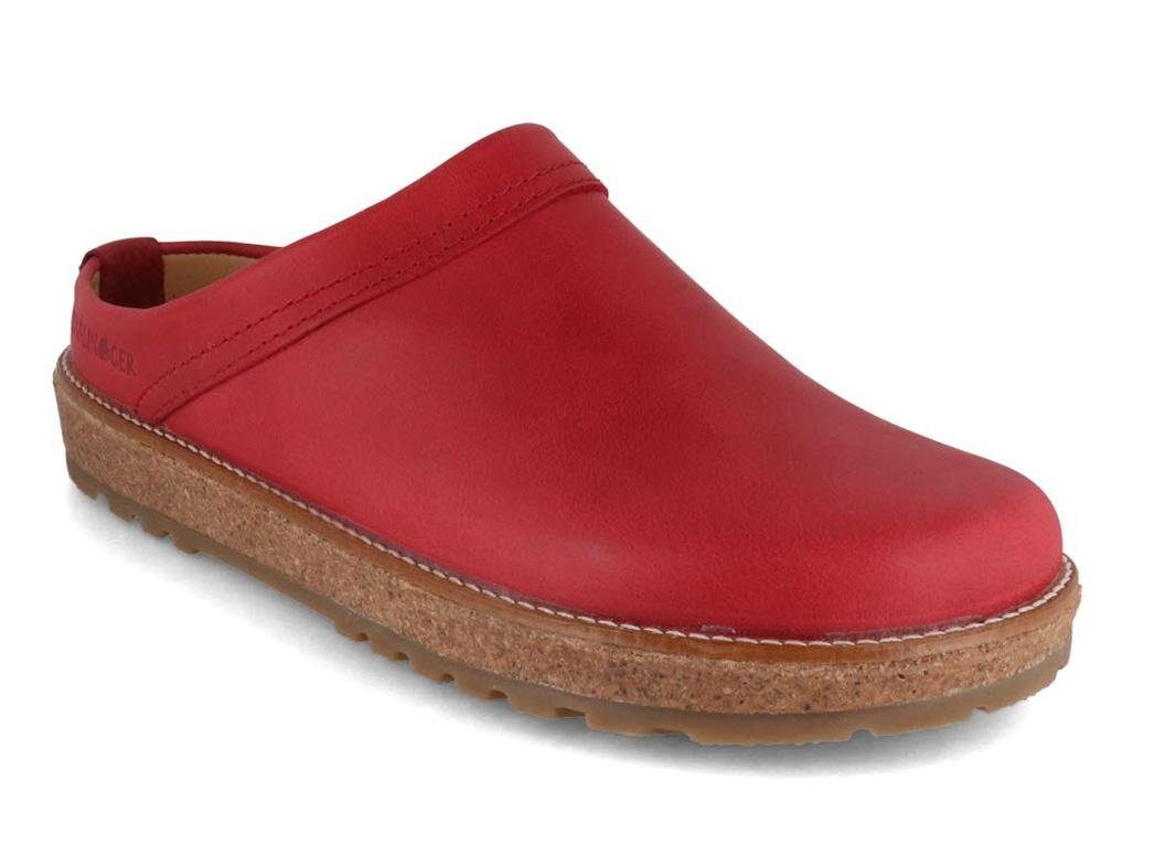 Haflinger Damen Leder Clog Travel Classic, rot Hausschuh feuchtigkeitsresisdent