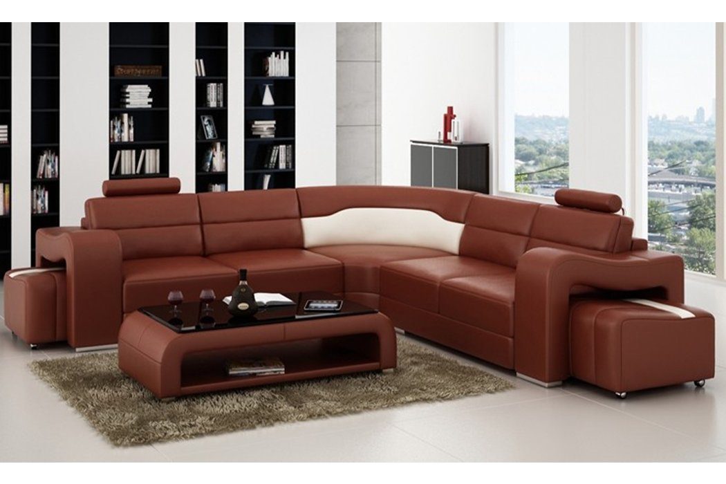 JVmoebel Ecksofa Ecksofa Sofa Couch Polster Wohnlandschaft Leder Eck Sofa, Made in Europe Braun