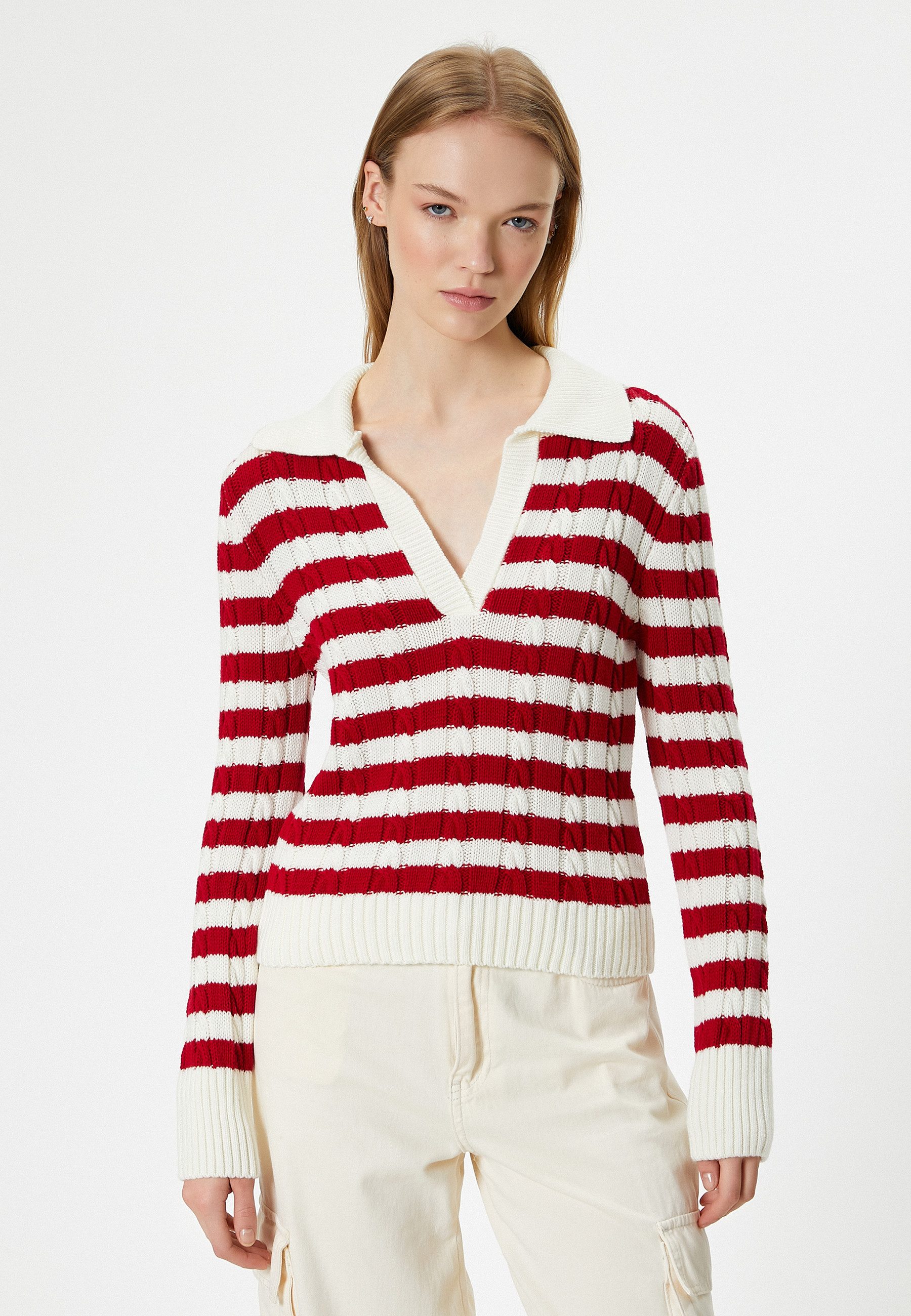 Koton Polokragenpullover Polokragen Gestreift