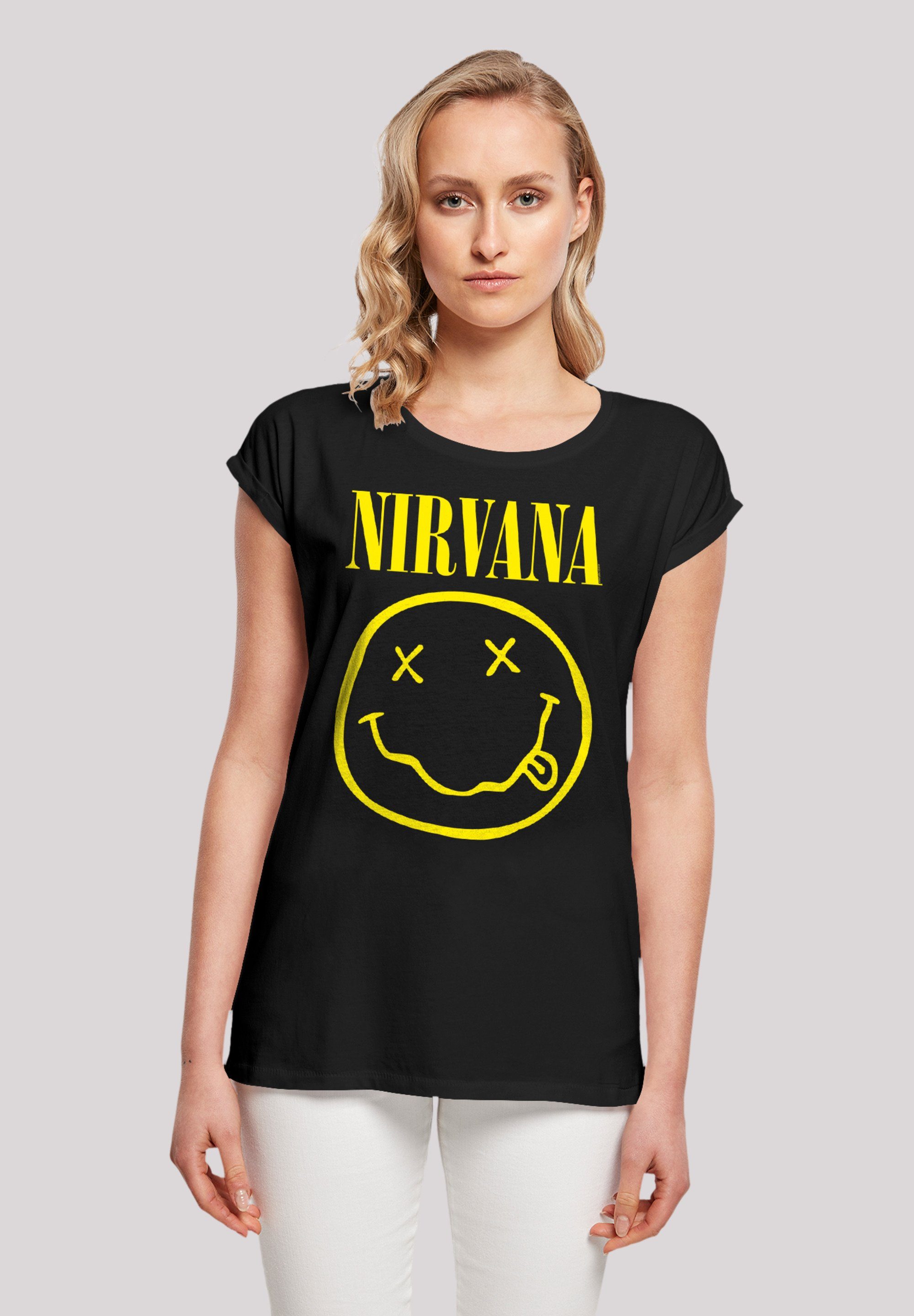 F4NT4STIC T-Shirt Nirvana Rock Band Yellow Happy Face Premium Qualität schwarz