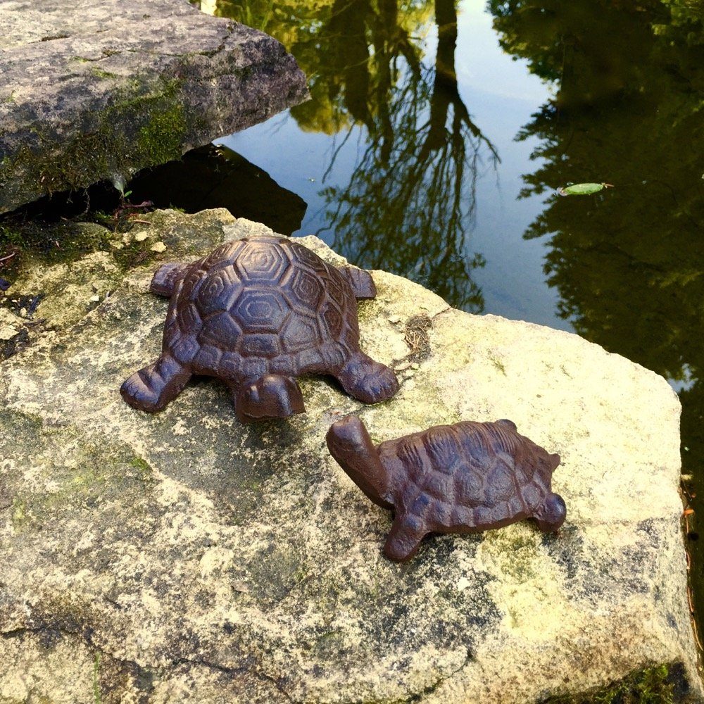 Antikas Gartenfigur Mutter Kind Schildkröten Dekoration Steinbeet
