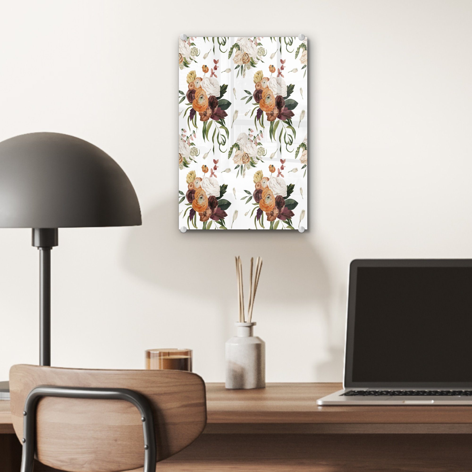 Foto Wandbild - - Muster, Acrylglasbild auf Rosen - MuchoWow St), (1 auf - Glas - Glas Wanddekoration Bilder Glasbilder Blumen