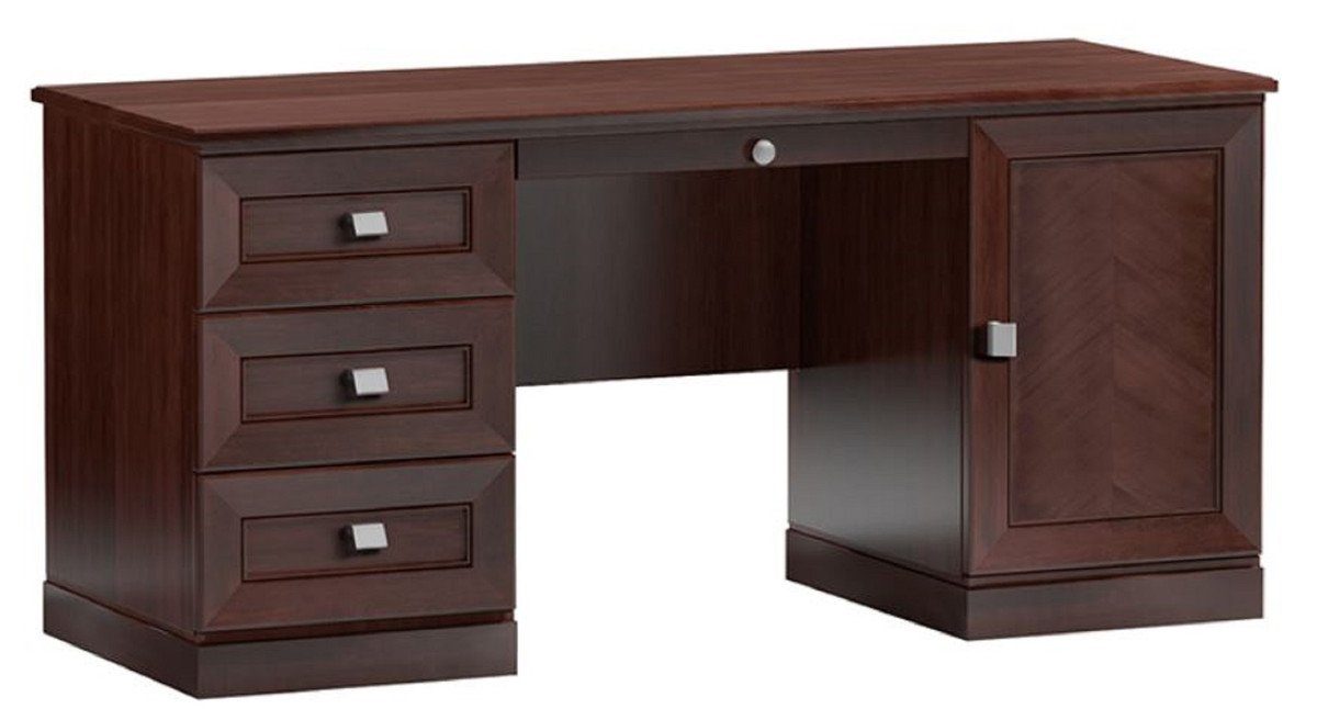 Casa Padrino Schreibtisch Schreibtisch mit 65 x 160 Büromöbel H. / Schubladen Luxus x cm 4 Tür und - Dunkelbraun Silber 76
