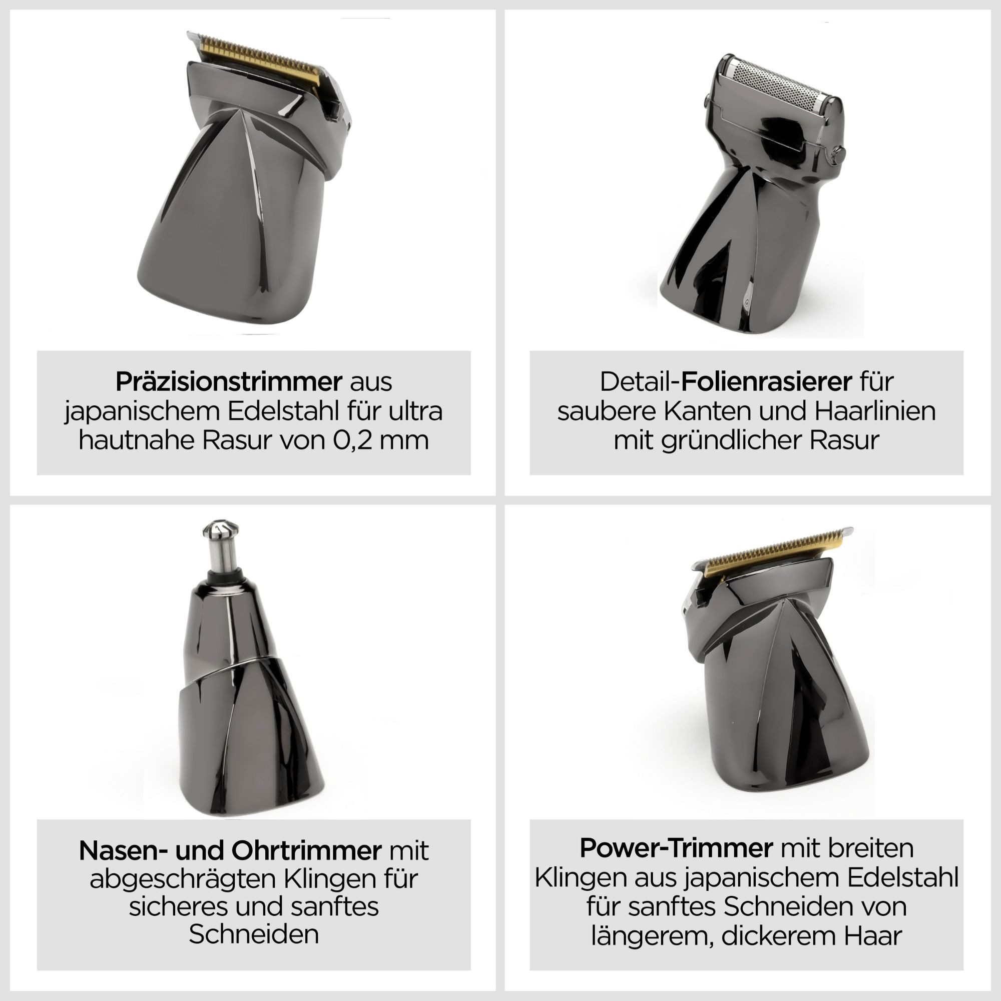 BaByliss Multifunktionstrimmer BaByliss Super-X Metal 15-in-1 Multitrimmer für Bart & Körper, MT991E, Titan-Klinge, 15 Aufsätze und Kammführungen, USB-Ladestation, kabellos
