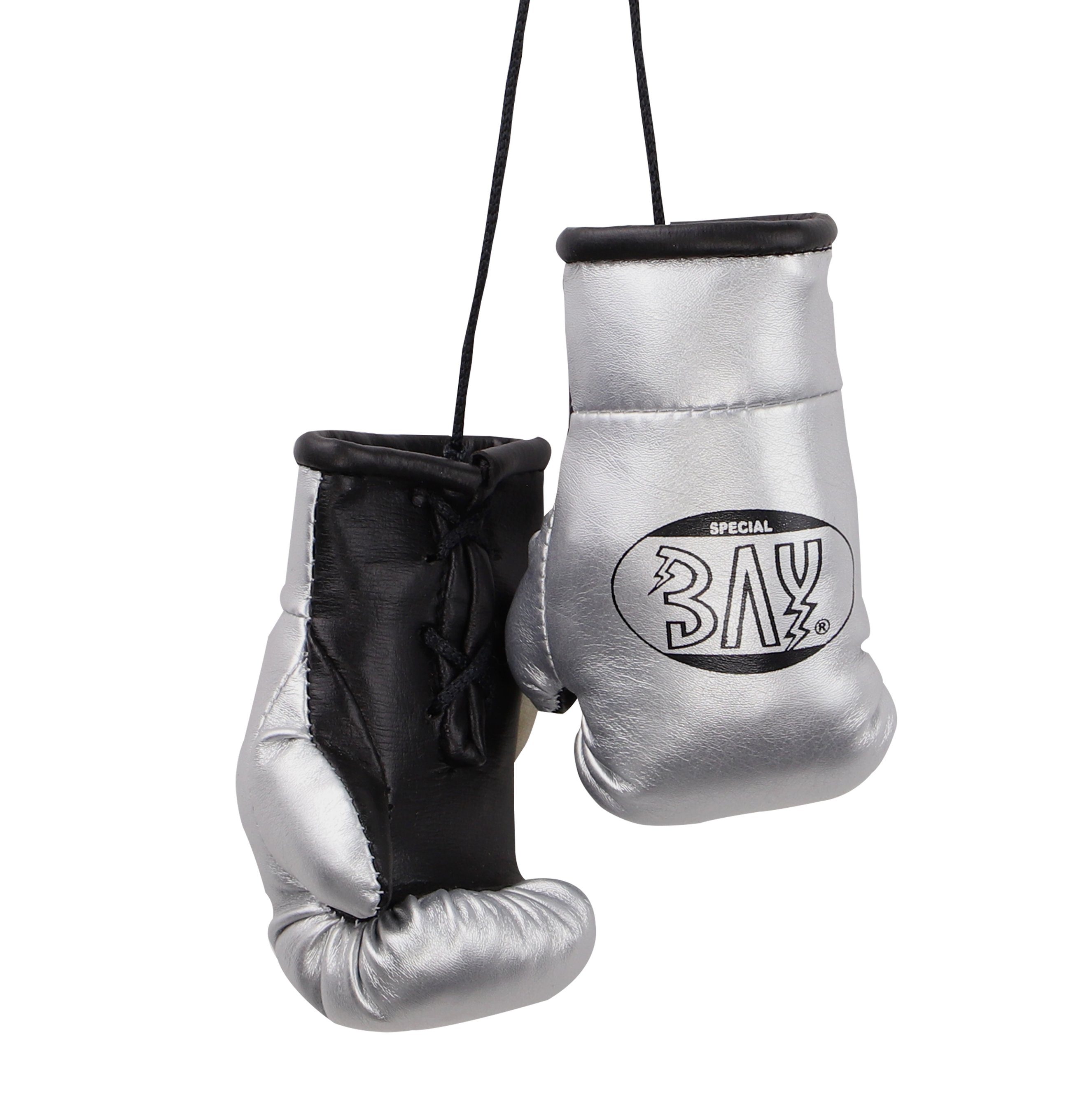 BAY-Sports Boxhandschuhe Mini Deko Box-Handschuhe Boxen Geschenk Auto Paar silber, Anhänger für Tasche, Autospiegel usw.