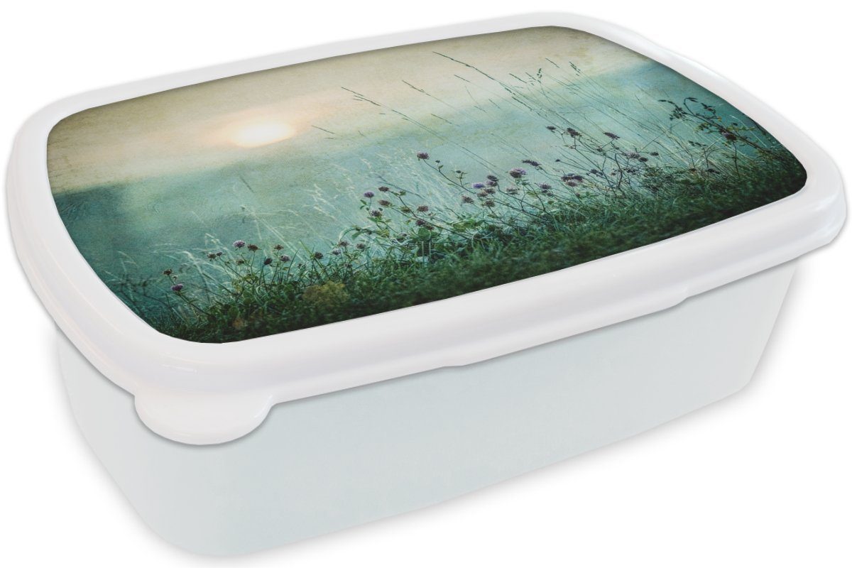 MuchoWow weiß Lunchbox Erwachsene, (2-tlg), Kunststoff, Sonne, für Blumen - und - Brotdose, Mädchen und für Kinder Vintage - Natur Brotbox Jungs