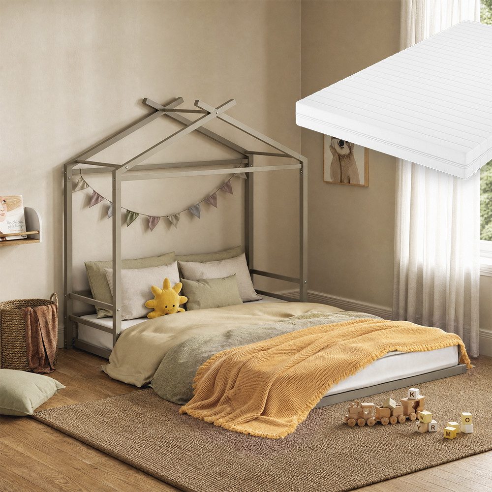 VitaliSpa® Hausbett Roofy, Greige, 140x200 mit Matratze (2-tlg)
