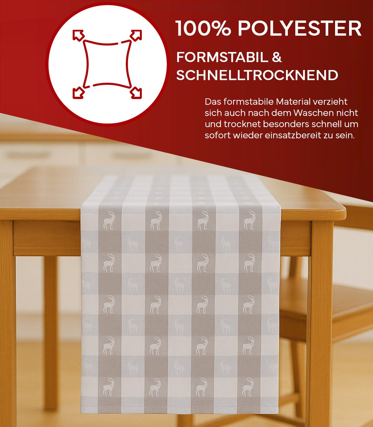 texpot Tischdecke Tischläufer Hirsch Weihnachten Winter Karo (1-tlg)