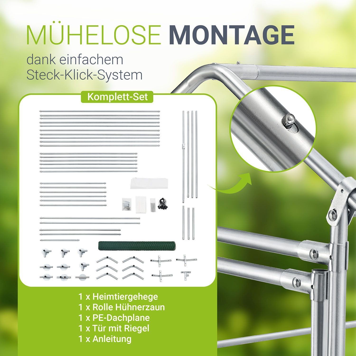 Juskys Freigehege HLS25T, aus Metall, 4 m², begehbar, Tür mit Riegel, Regenschutzplane