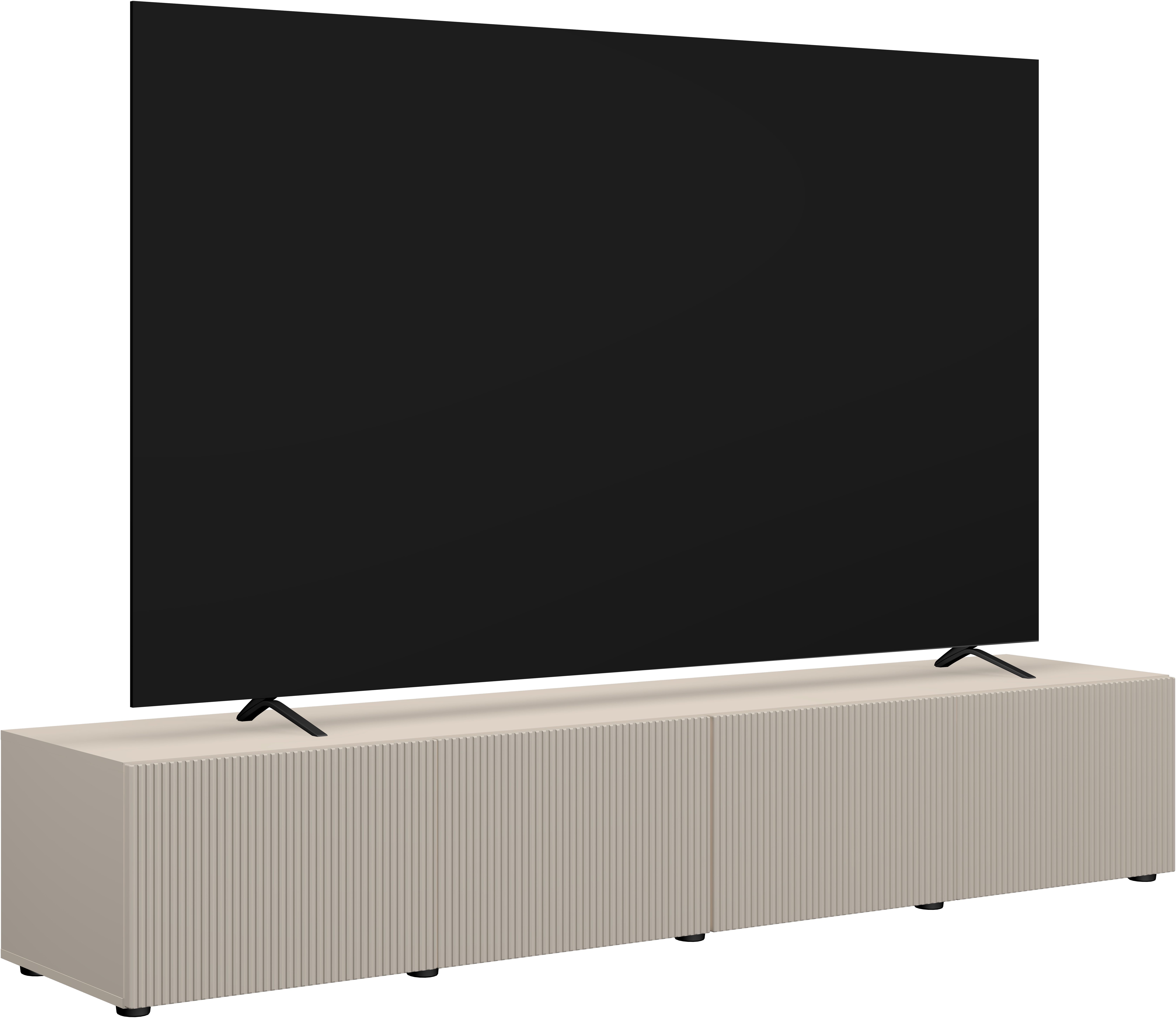 OTTO home Lowboard Rio, 245 cm breit, 47 cm tief, 4 Türen mit geriffelten MDF Fronten, Modernes Lowboard für bis zu 98-Zoll-TV – perfekt für die WM