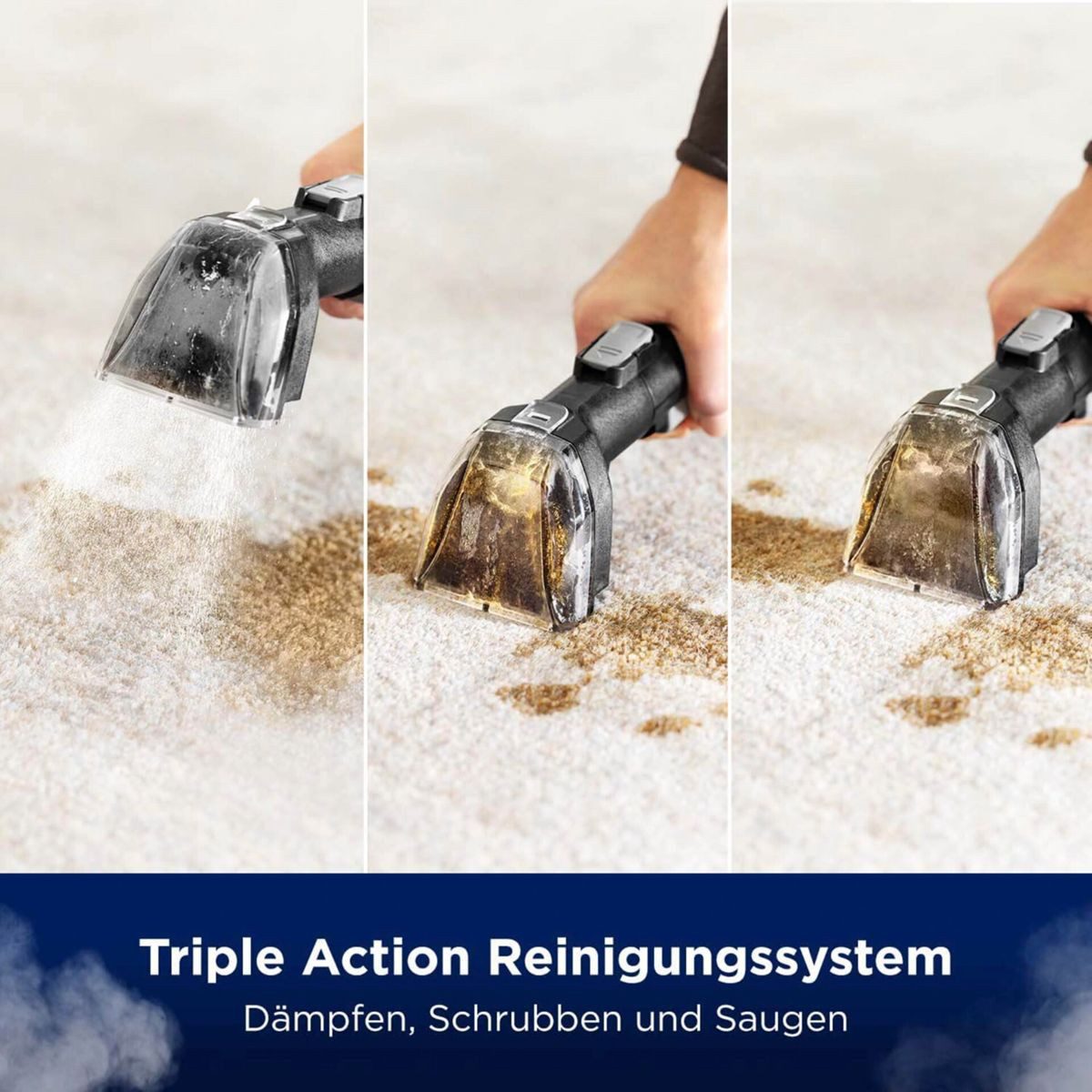 Bissell Multi-Sauger 3700N, Triple Action™: Dämpfen, Schrubben und Saugen, Leistungsstarke 1000 W