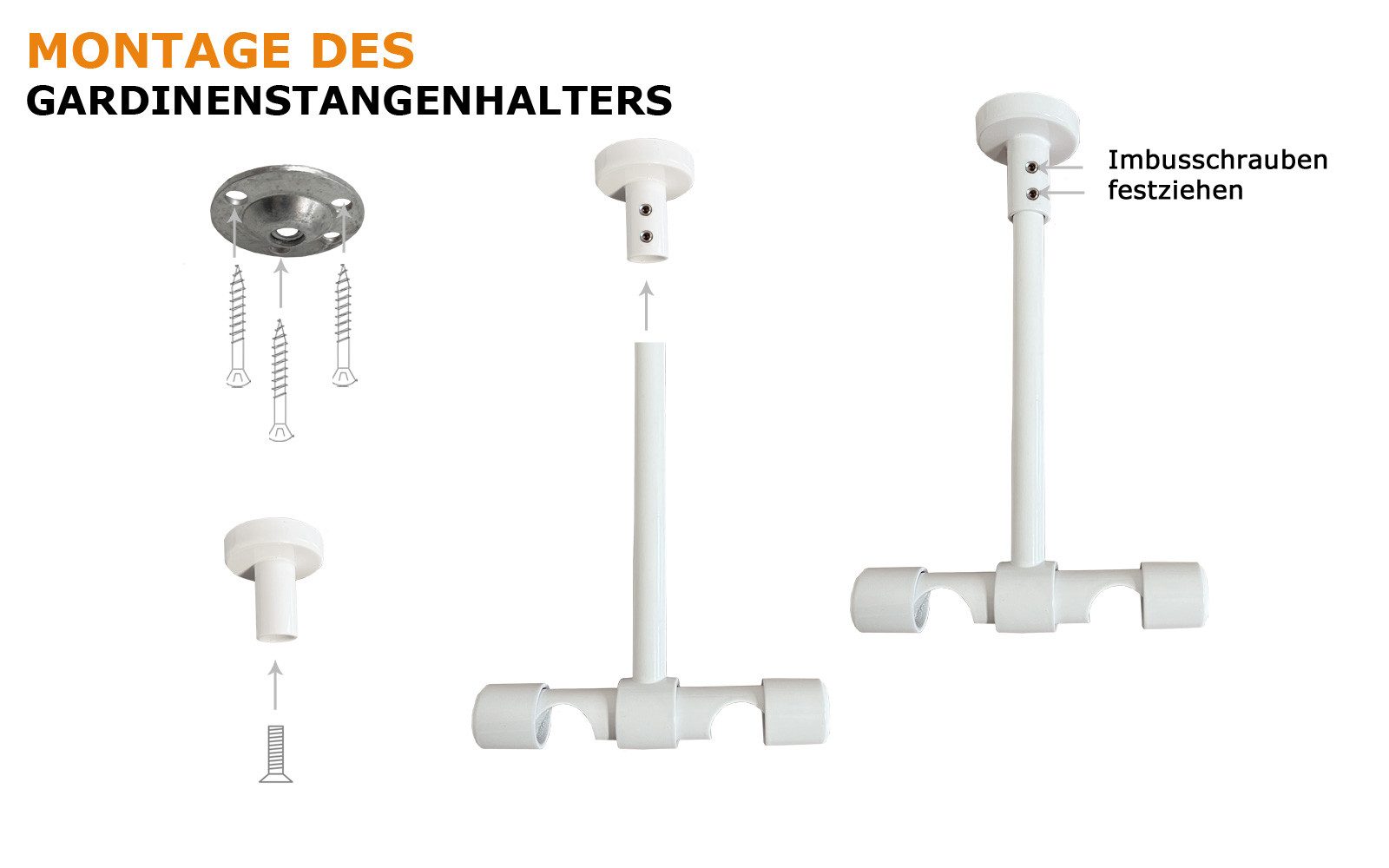 iso-design Deckenträger für Gardinenstangen Deckenhalter 20 mm 2-läufig mit großem Deckenabstand, Träger kürzbar, 20 mm Gardinenstangen, Deckenabstand mit Metallsäge kürzbar, Mindestabstand 7 cm