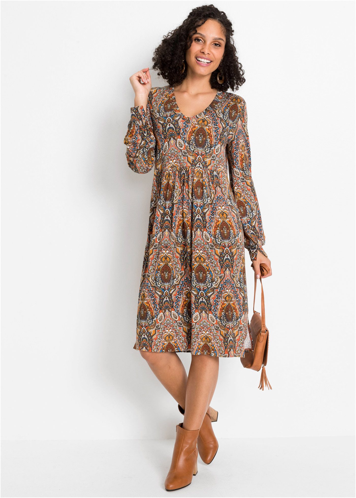 bonprix Jerseykleid für kühle Tage, aus Viskose mit Elasthan, ausgestellte Passform