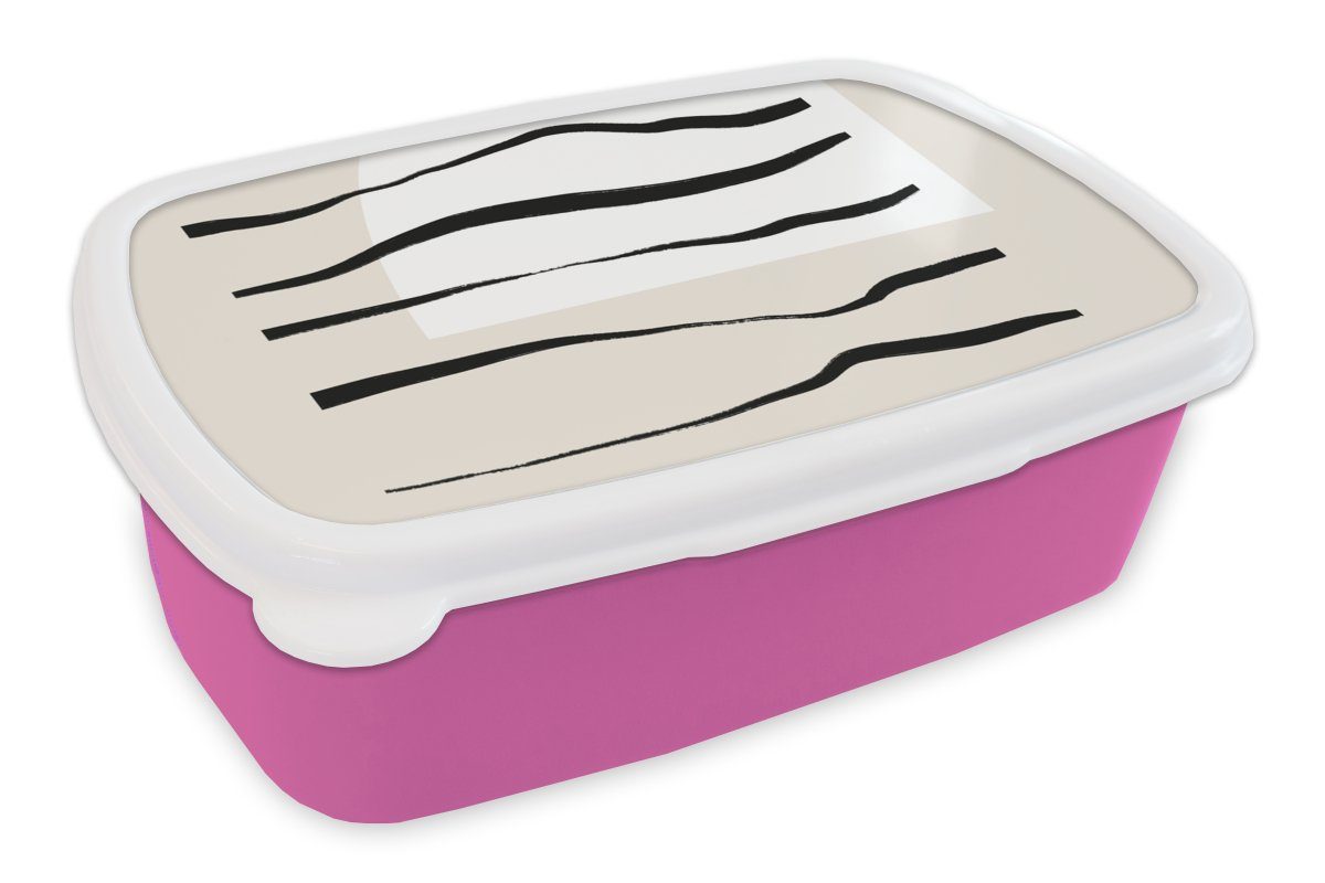 MuchoWow Lunchbox Abstrakt - Linie - Pastell, Kunststoff, (2-tlg), Brotbox für Erwachsene, Brotdose Kinder, Snackbox, Mädchen, Kunststoff rosa