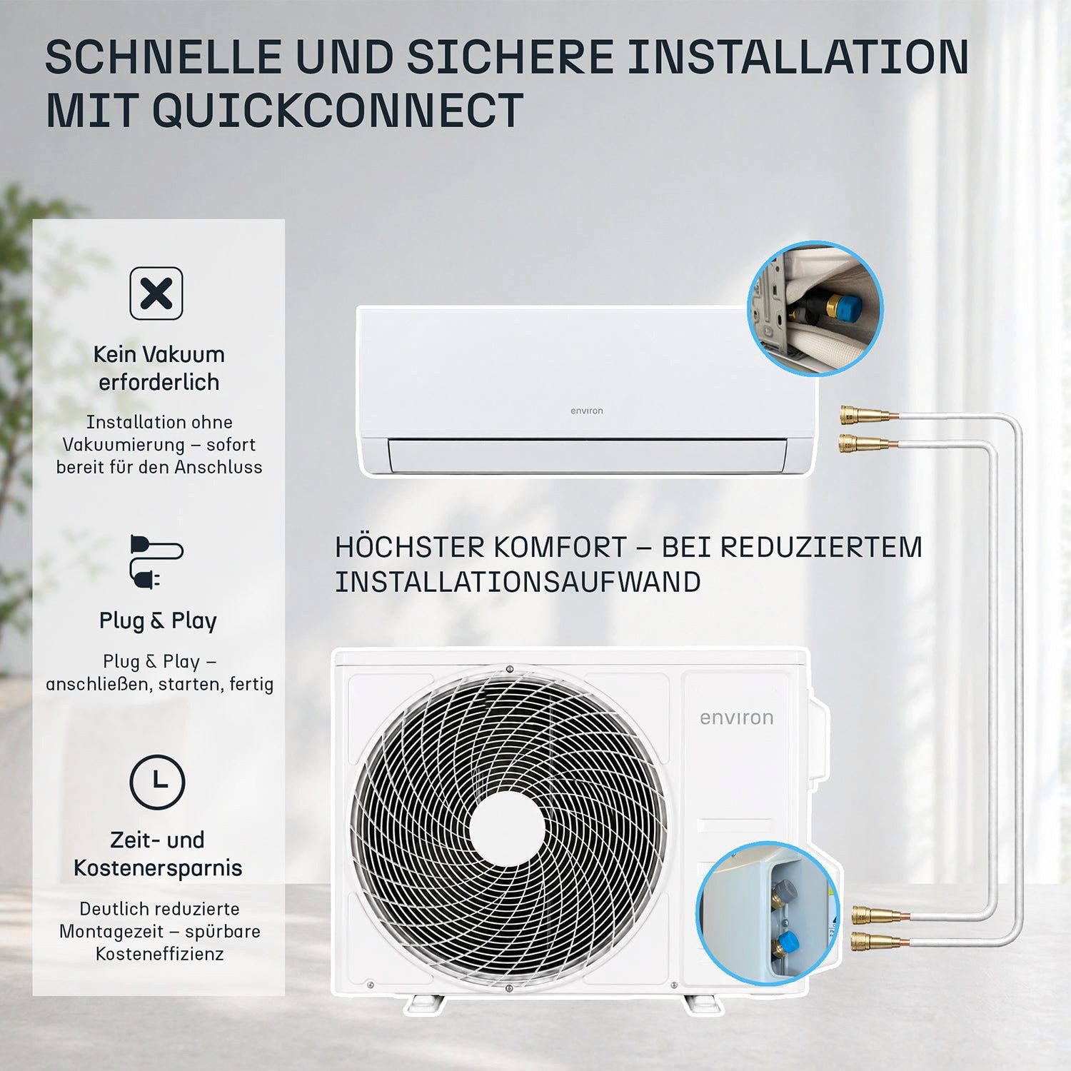Environ Split-Klimagerät ClimaBoost A+++ Quick Connect 18.000 BTU (5,1 kW) Vorverkauf 12.08, Quick Connect, PV-Betrieb, Betrieb bis -25 Grad