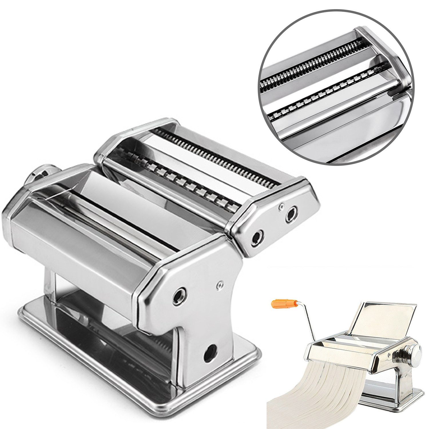 Clanmacy Nudelmaschine Edelstahl Pasta Maker, 7 Einstellbare Dicke, Pastamaschine