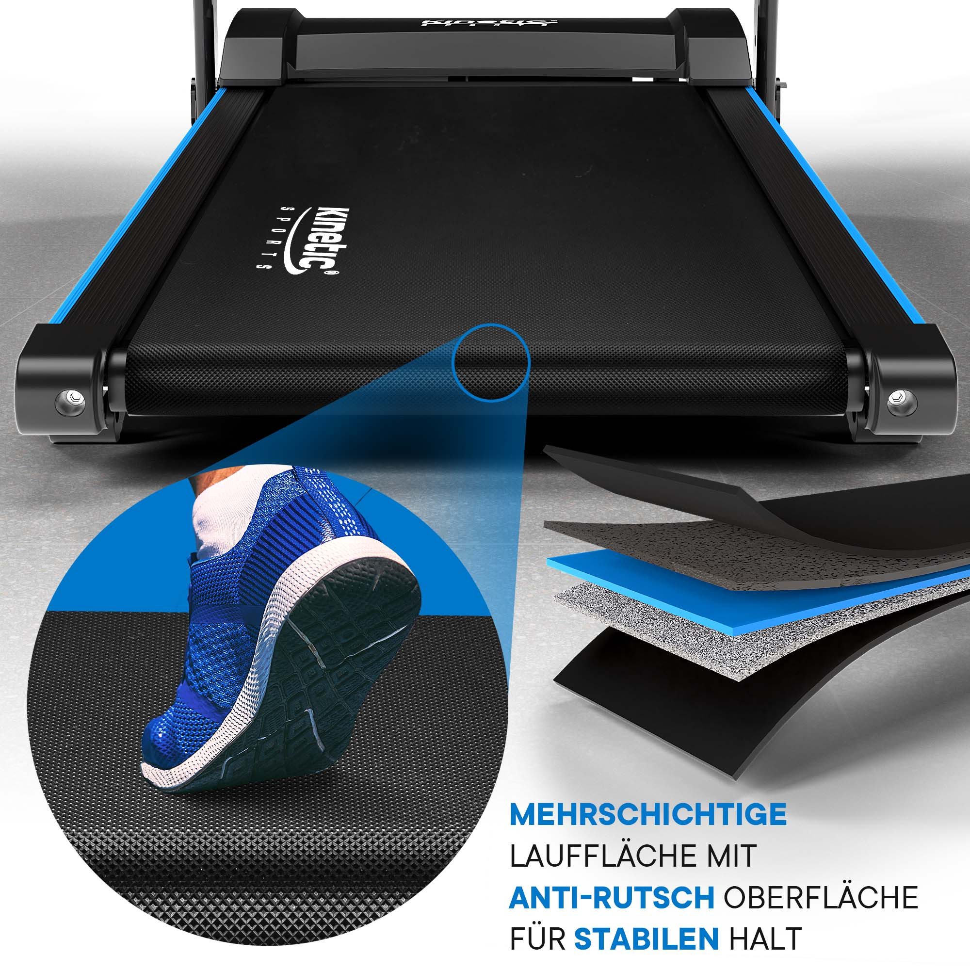 Kinetic Sports Laufband, klappbar mit Pulsgurt, LCD-Display, 750 Watt Motor, bis 10 km/h