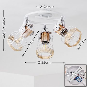 hofstein Deckenleuchte »Tarres« runde Deckenlampe aus Metall/Holz/Bast in Weiß/Braun, ohne Leuchtmittel, 3xE27, verstellbarer Spot in Gitter-Optik mit Lichteffekt