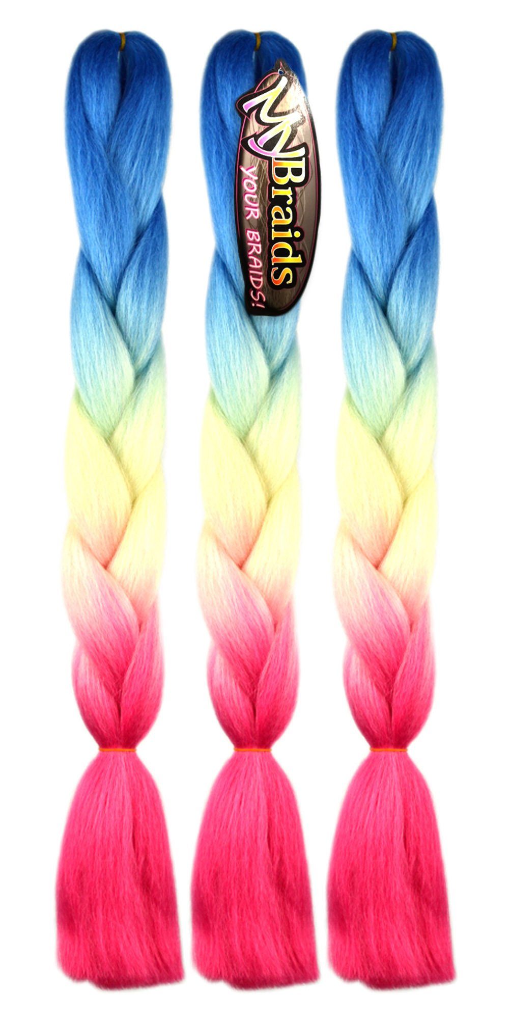 Zöpfe 3er Jumbo Pack Kunsthaar-Extension BRAIDS! Blau-Hellblond-Fuchsia 35-CY MyBraids Flechthaar 3-farbig YOUR im Braids