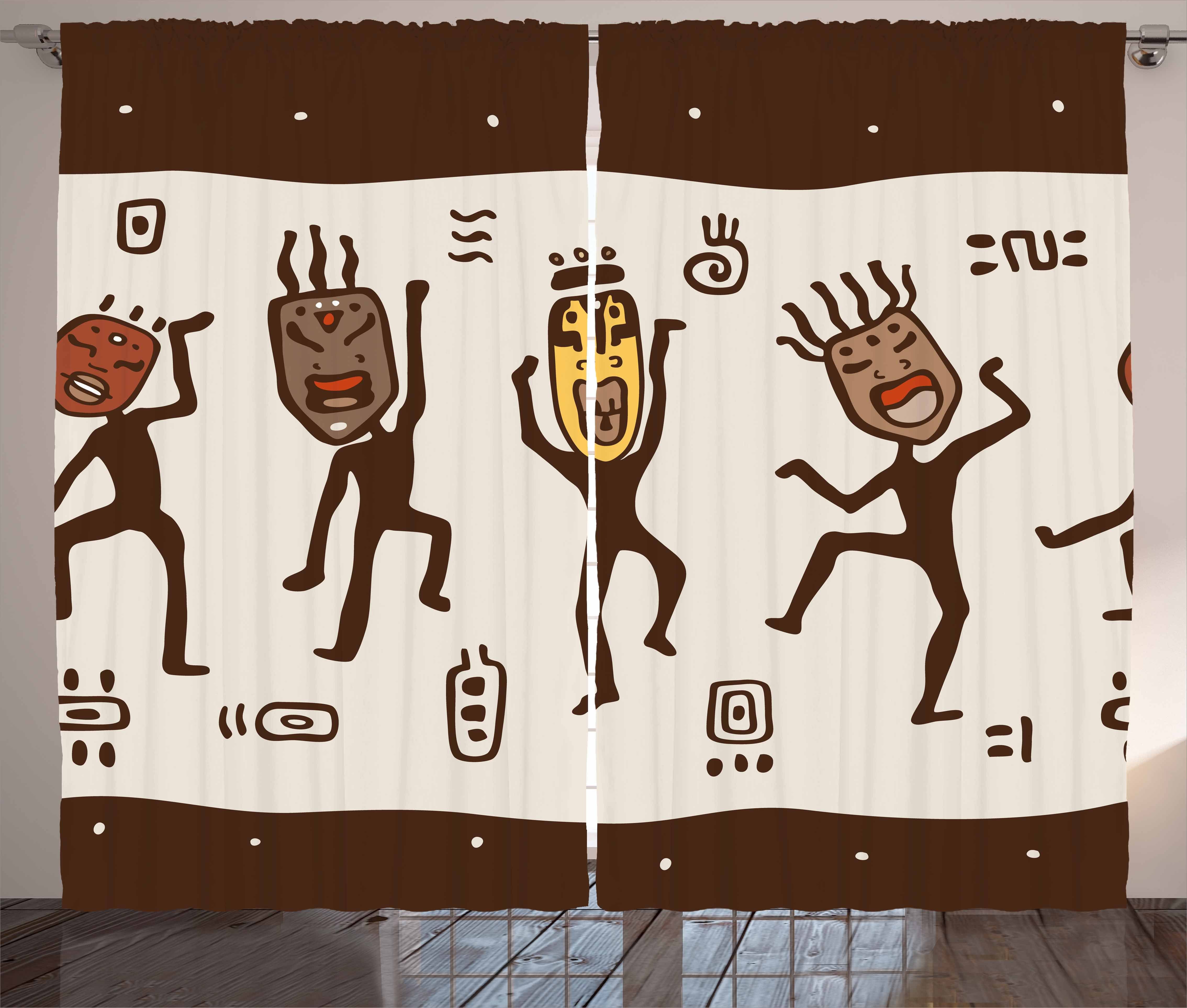 Gardine Schlafzimmer Kräuselband Vorhang mit Schlaufen und Haken, Abakuhaus, Stamm Cartoon Primitive Ureinwohner