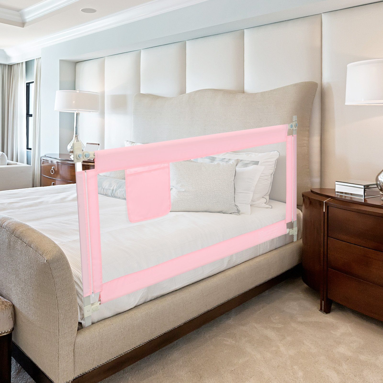 24 Bettschutzgitter Bettgitter, COSTWAY Höhen mit rosa einstellbare