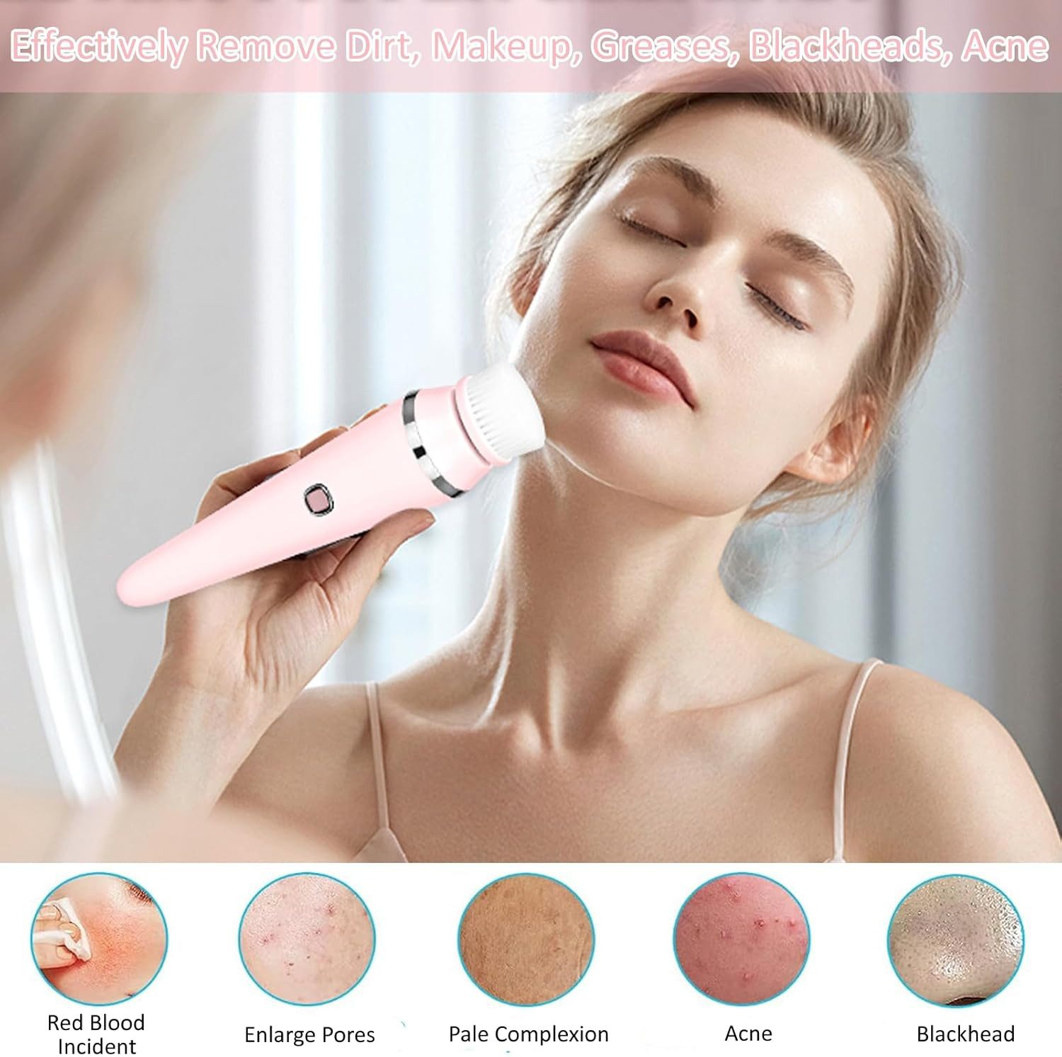Tenlamp Elektrische Gesichtsreinigungsbürste 4-in-1-Gesichtsreinigungsbürste mit elektrischer Stromversorgung, 5, 5-tlg., Peelingbürste und Gesichtsmassagegerät, Haut-SPA-Set, Peelingbürste & Gesichtsmassagegerät, wiederaufladbar & wasserdicht