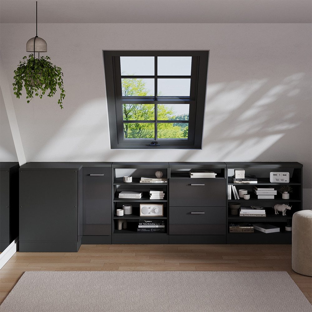 Vicco Kommode Rion, Anthrazit Hochglanz/Anthrazit, 75.6 x 81.6 cm mit 1 Tür, Sch... (1 St)