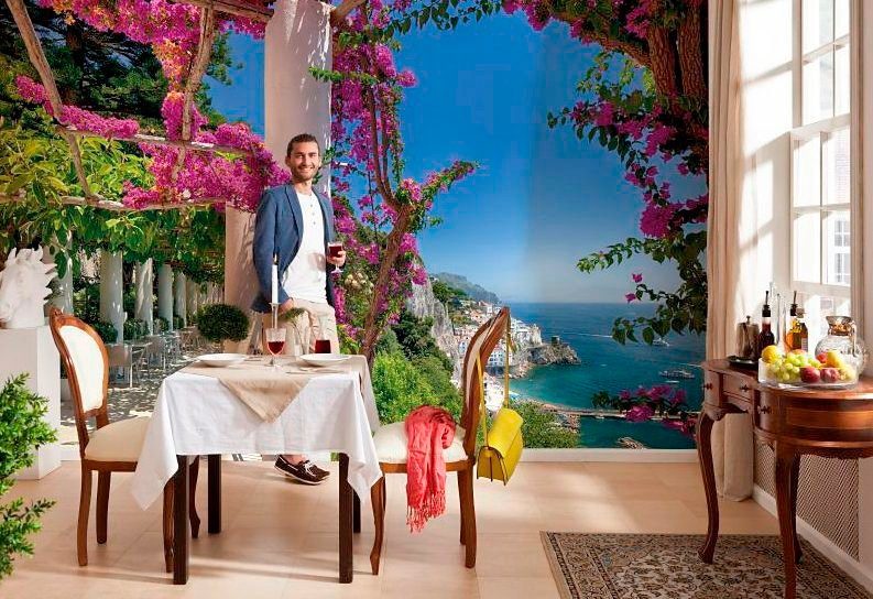 Komar Fototapete Amalfi - Größe 368 x 254 cm, glatt, bedruckt, Wohnzimmer, Schlafzimmer