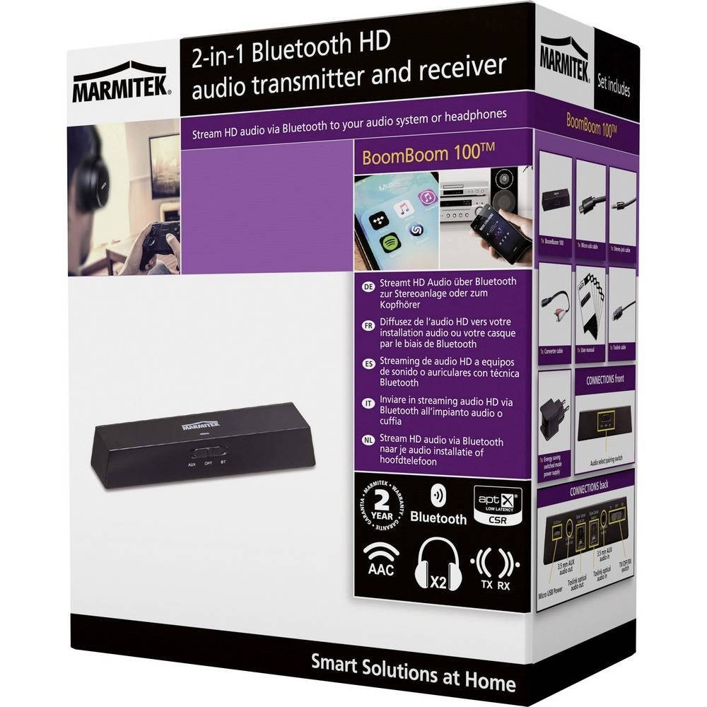 Marmitek Audioempfänger und –Sender in 1BluetoothAAC, aptX & aptX 25008330 Bluetooth-Adapter, aptX®-Technologie