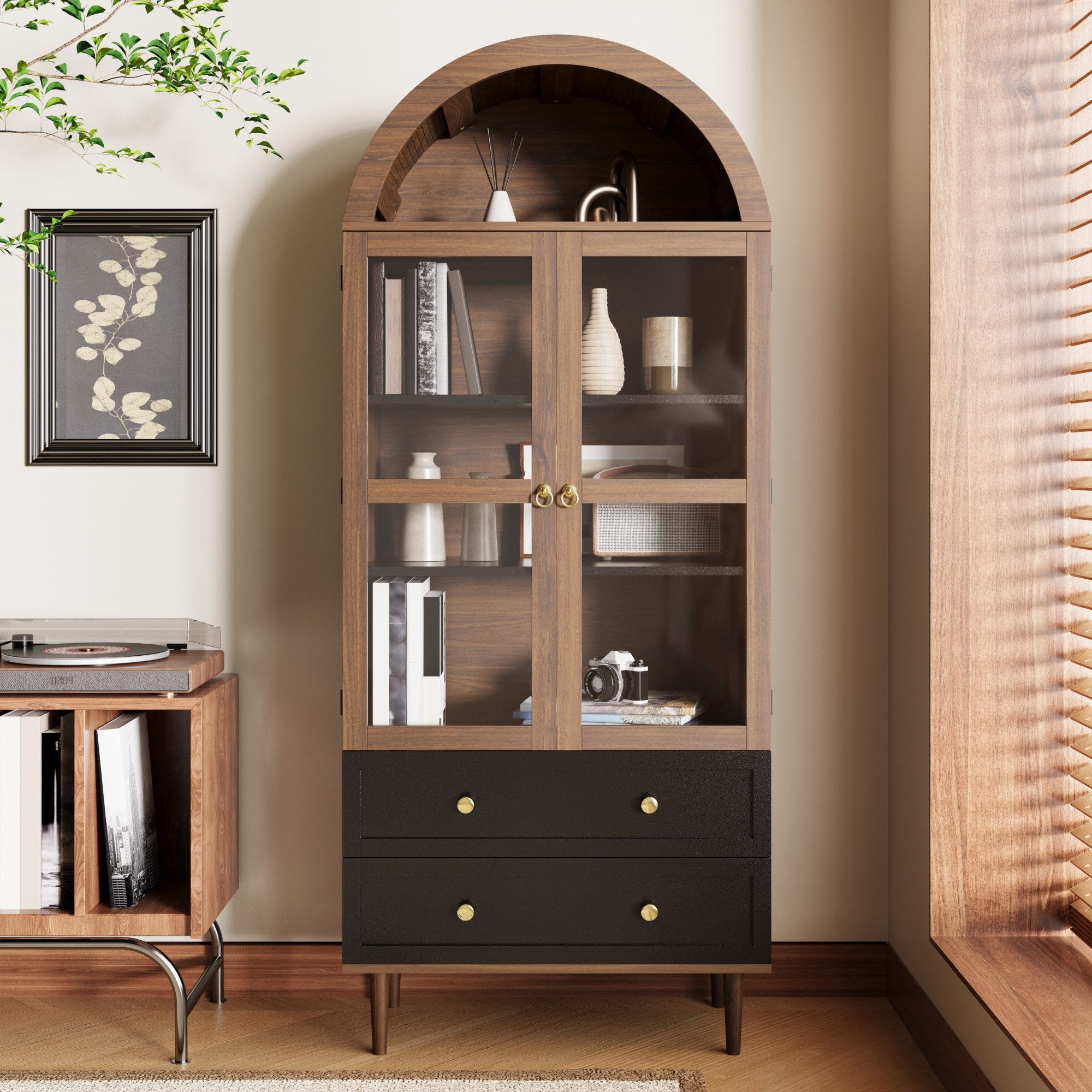 HAUSS SPOLE Highboard Retro-Vitrine Aufbewahrungsschrank mit verstellbaren günstig online kaufen