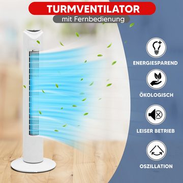 JUNG Turmventilator TV30 Ventilator Fernbedienung+Timer 80cm Turmventilator Ventilatoren, Standventilator, 45W Turmlüfter, bis 40m², leise, 75° Oszillation