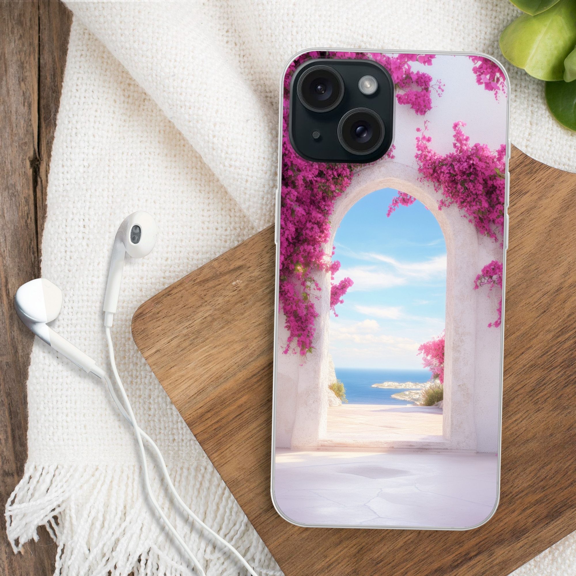 MuchoWow Handyhülle für Apple iPhone 15 Meer - Rosa - Blumen - Tor, Smartphone-Bumper, Print, Handy Schutzhülle Dünn