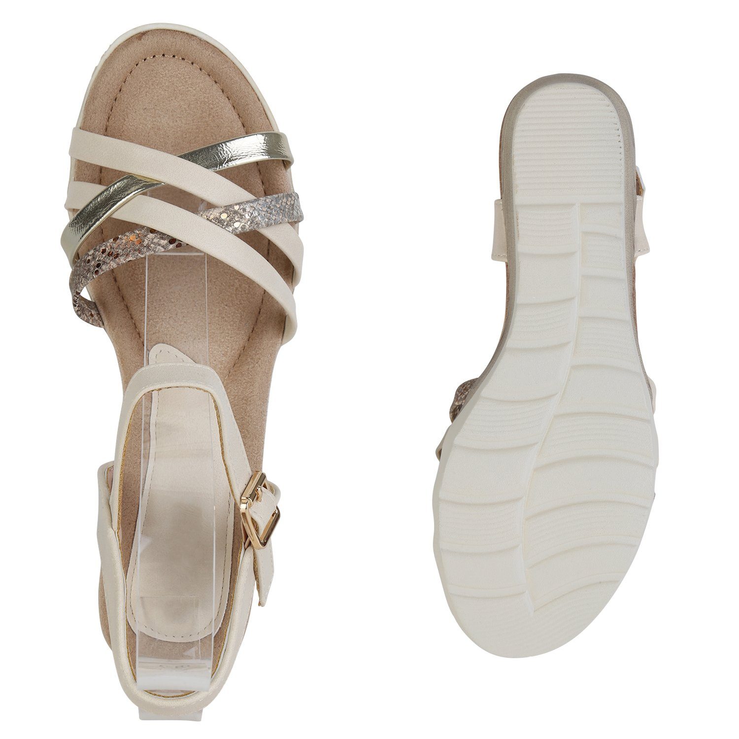 VAN 840313 Schuhe Gold Snake Metallic Keilsandalette HILL Creme