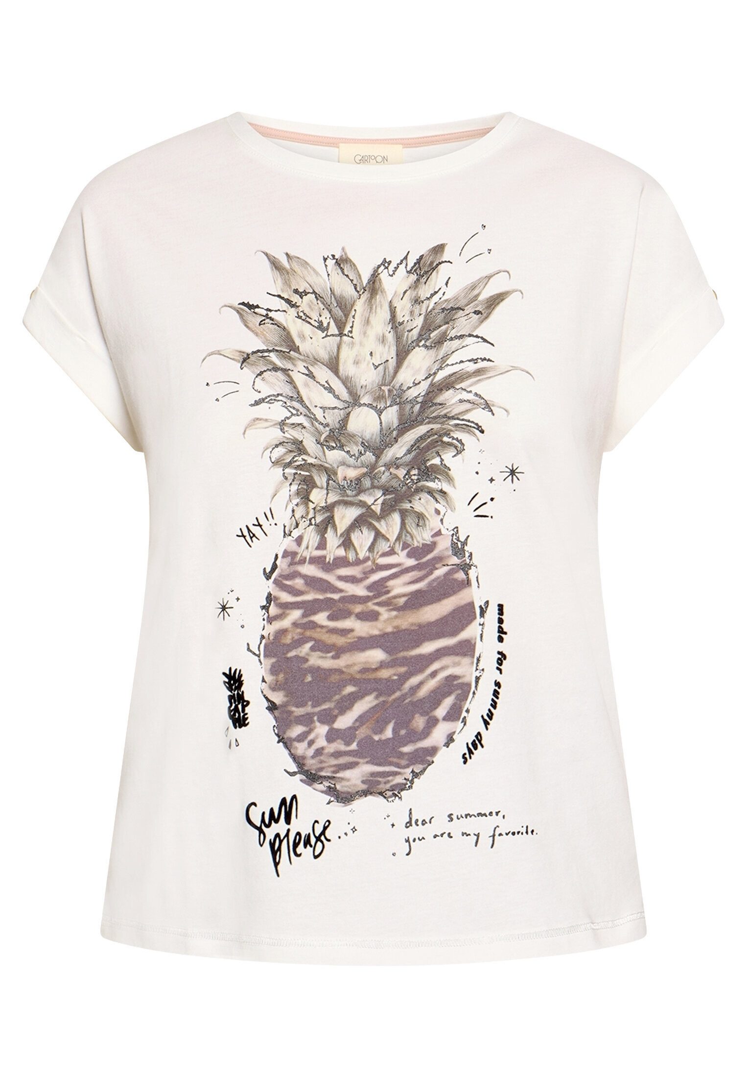 Cartoon Kurzarmshirt Damen mit Ärmelaufschlag (1-tlg)