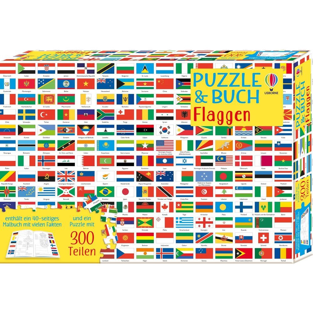 Usborne Verlag Puzzle Puzzle & Buch: Flaggen, 200 Puzzleteile