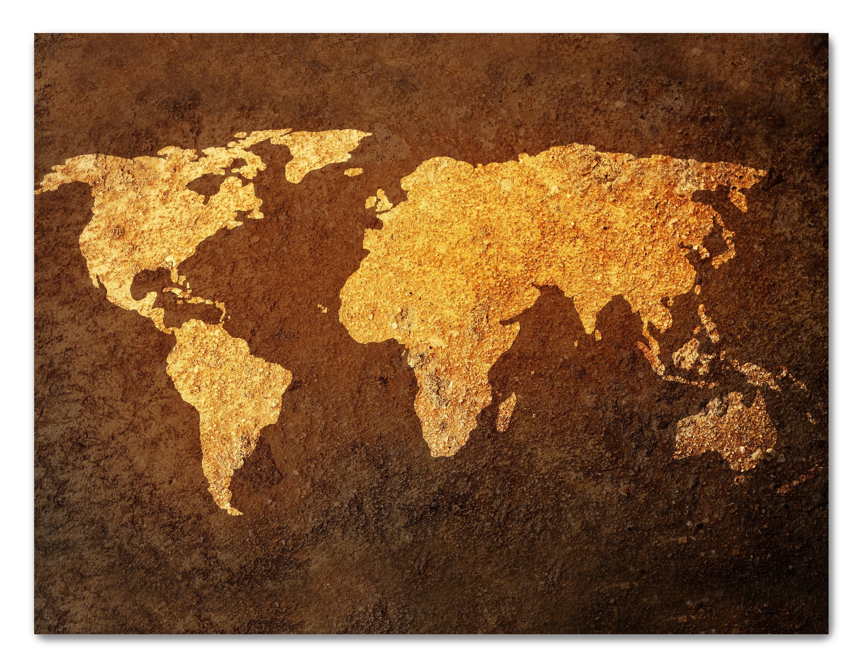 erstklassig wandmotiv24 Leinwandbild Wanddeko, in Querformat, Weltkarte, Gold, Landkarte Weltkarten Leinwandbilder (1 Wandbild, Größen versch. St)