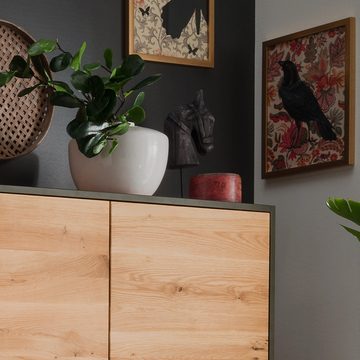 Lomadox Highboard FORST-64, Eiche massiv geölt, mit umlaufendem Metallrahmen, : 115/138/39 cm