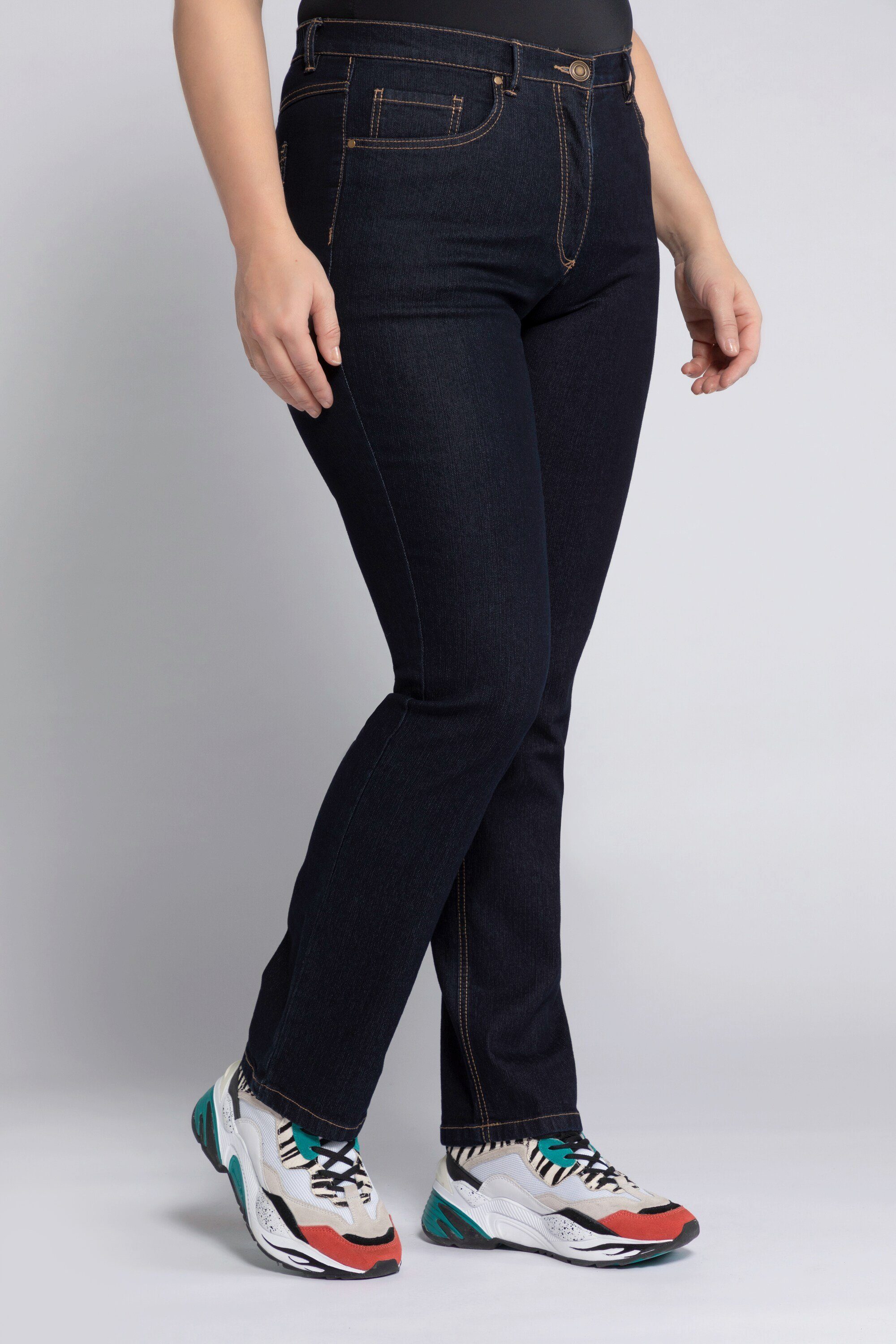 Ulla Popken Funktionshose Jeans Mandy gerades Bein Stretch 5-Pocket-Form dark blue denim