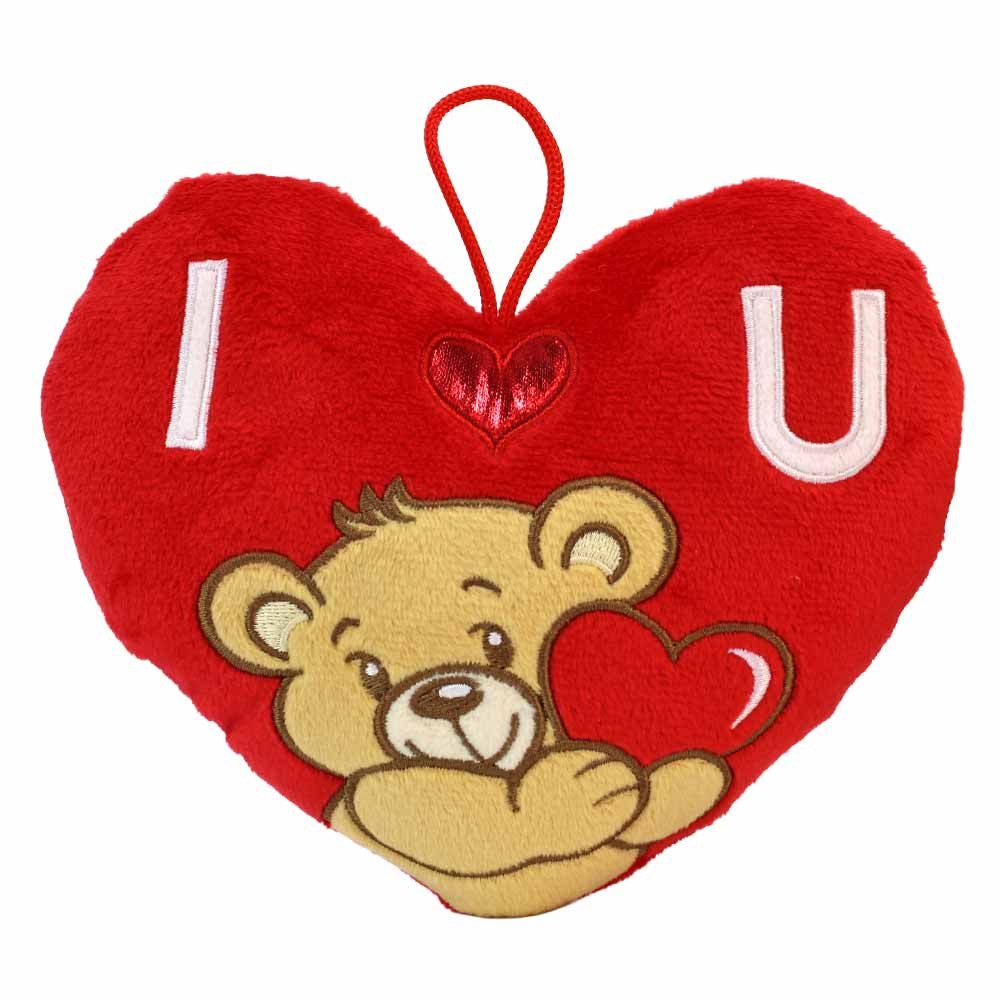 Rasehorn Dekokissen Plüsch Herz mit Teddy - ca. 15 cm