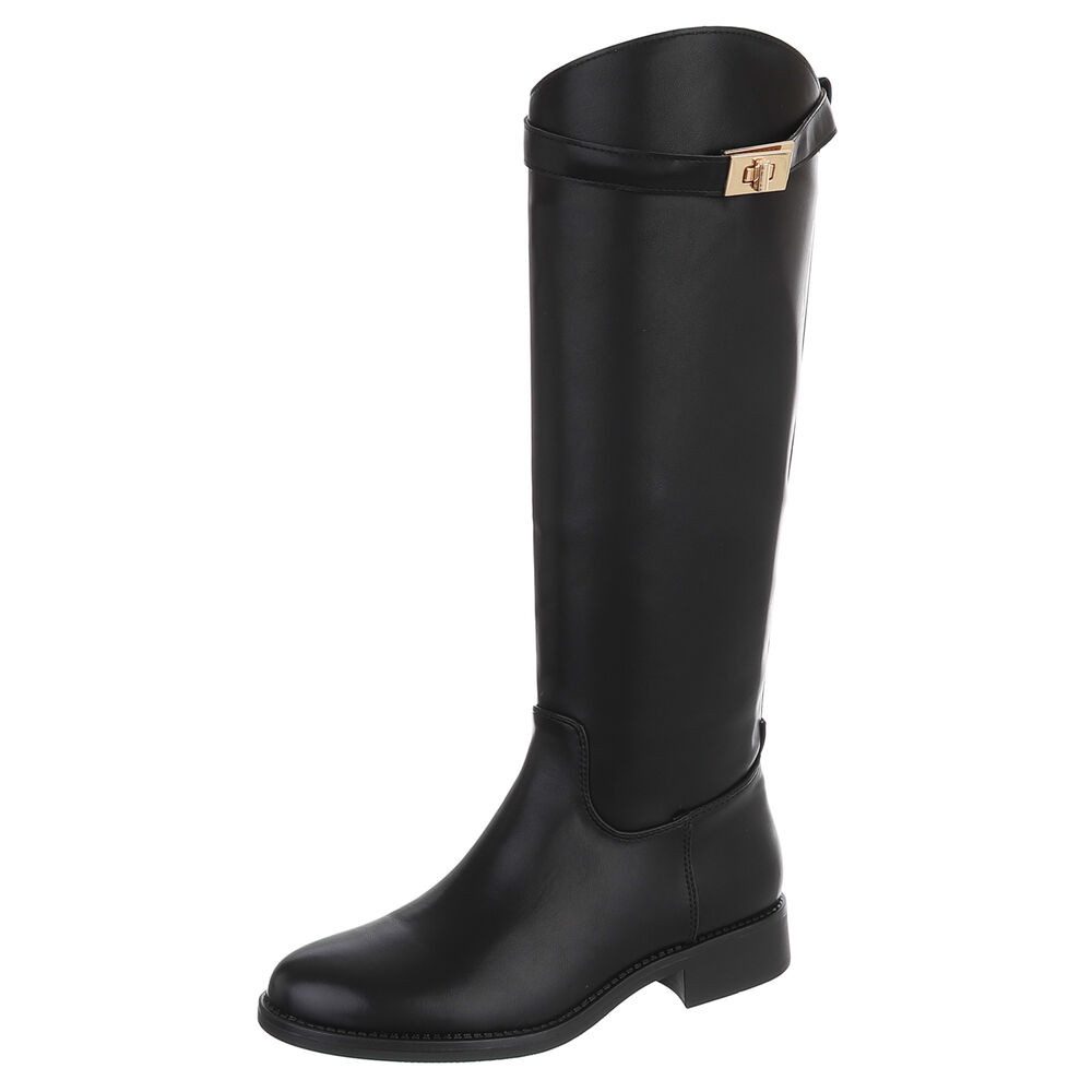 Ital-Design Eleganter Stiefel mit Schnalle für Damen im Alltag Stiefel (90598562) Blockabsatz Flache Stiefel in Schwarz