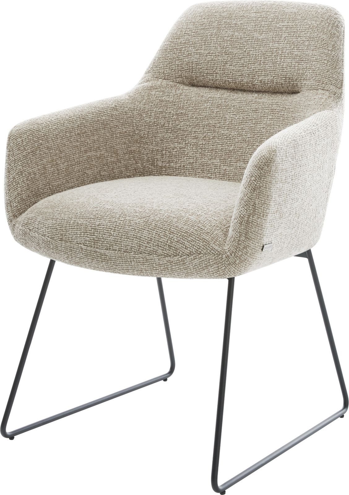 DELIFE Polsterstuhl Pejo-Flex, Kufengestell Schwarz Webstoff Soft Beige Taschenfederkern
