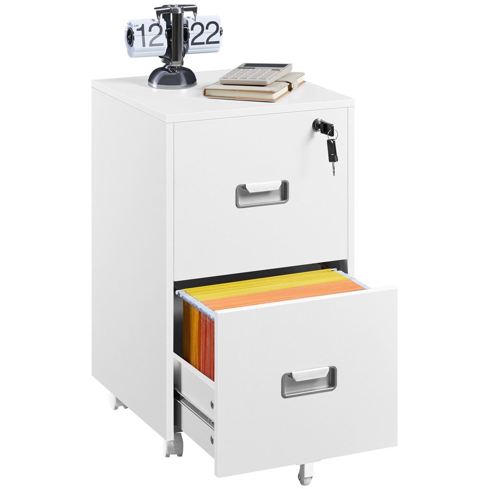 Yaheetech Rollcontainer, Mobiler Aktenschrank mit 2 Schubladen, Hängeregistratur