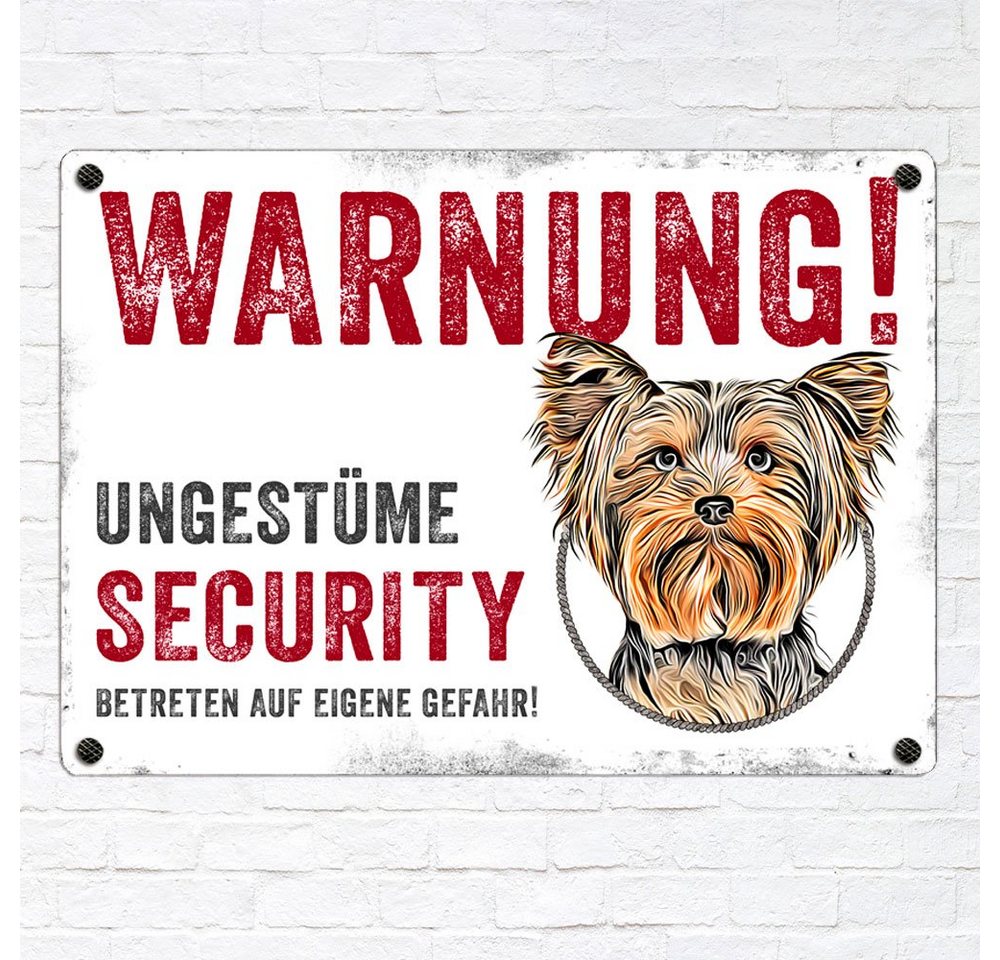 Thumbnail - Cadouri Warnschild Hundewarnschild YORKSHIRE TERRIER - Hinweisschild mit Hunderasse, (Metallschild mit vier vorgebohrten...