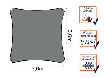 PEREL Sonnensegel, quadratisch 3,6 bis 5x5m wasserdurchlässig Garten Sonnenschutz-Segel