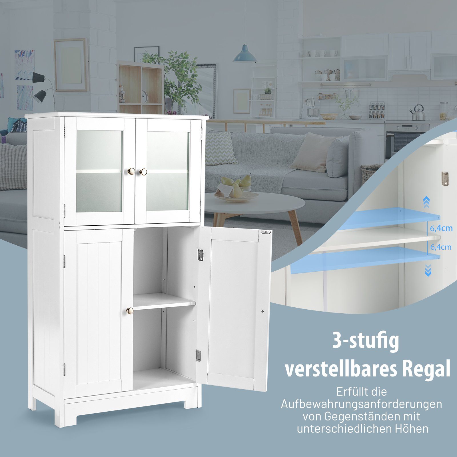 58 4-türig, weiß x 109cm 30 weiß COSTWAY Regal, x verstellbarem | mit Mehrzweckschrank