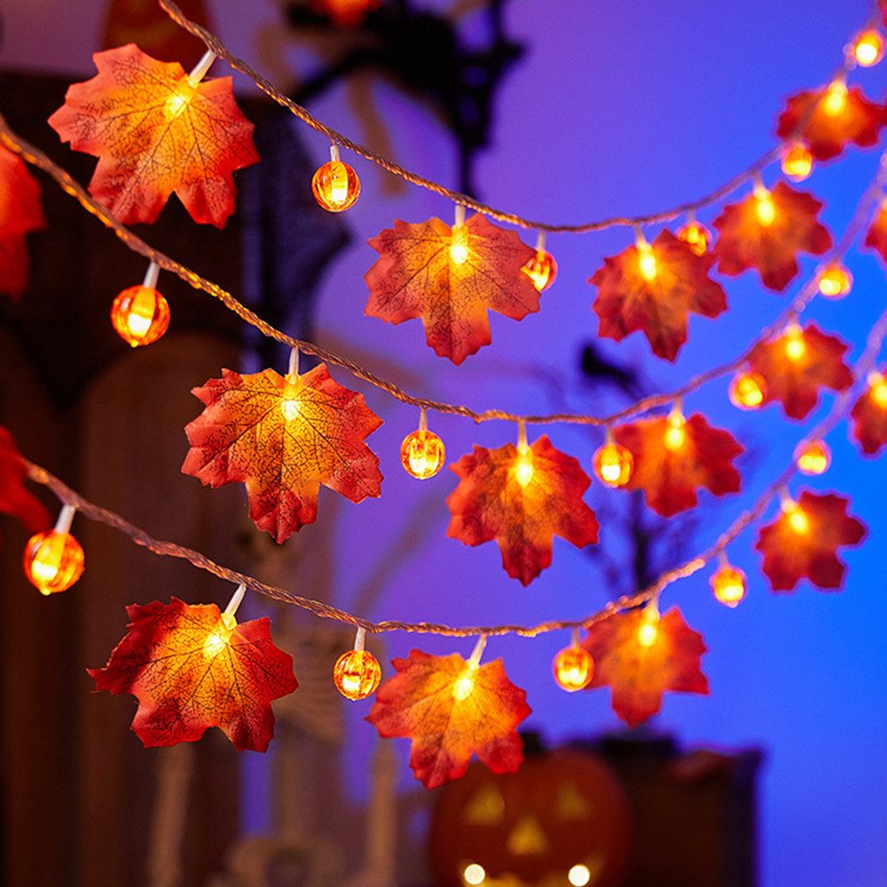 Bomiclss LED-Lichterkette 3M 20LED Halloween Deko Herbst Ahornblatt Girlande Lichterkette, für Halloween Theme Erntedankfest Weihnachtsfeiern – Bild 2 von 5