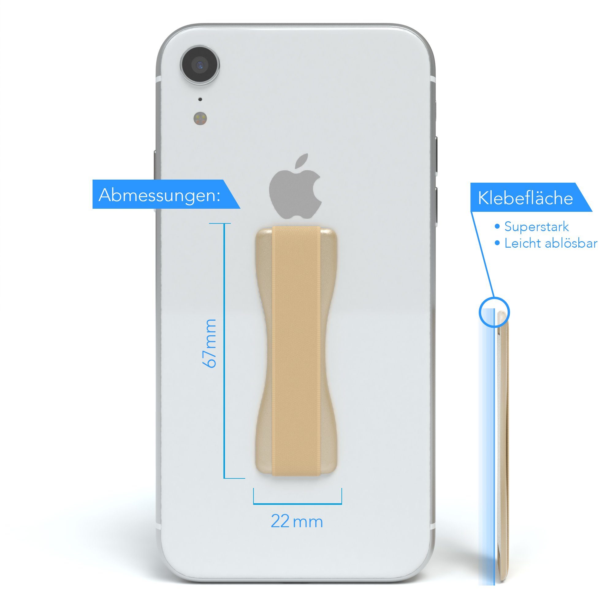 EAZY CASE Smartphone-Halterung Handy Finger Halterung mit Gummiband, (Fingerhalterung Handy Handyhalterung Handy Griff alle Modelle Gold)