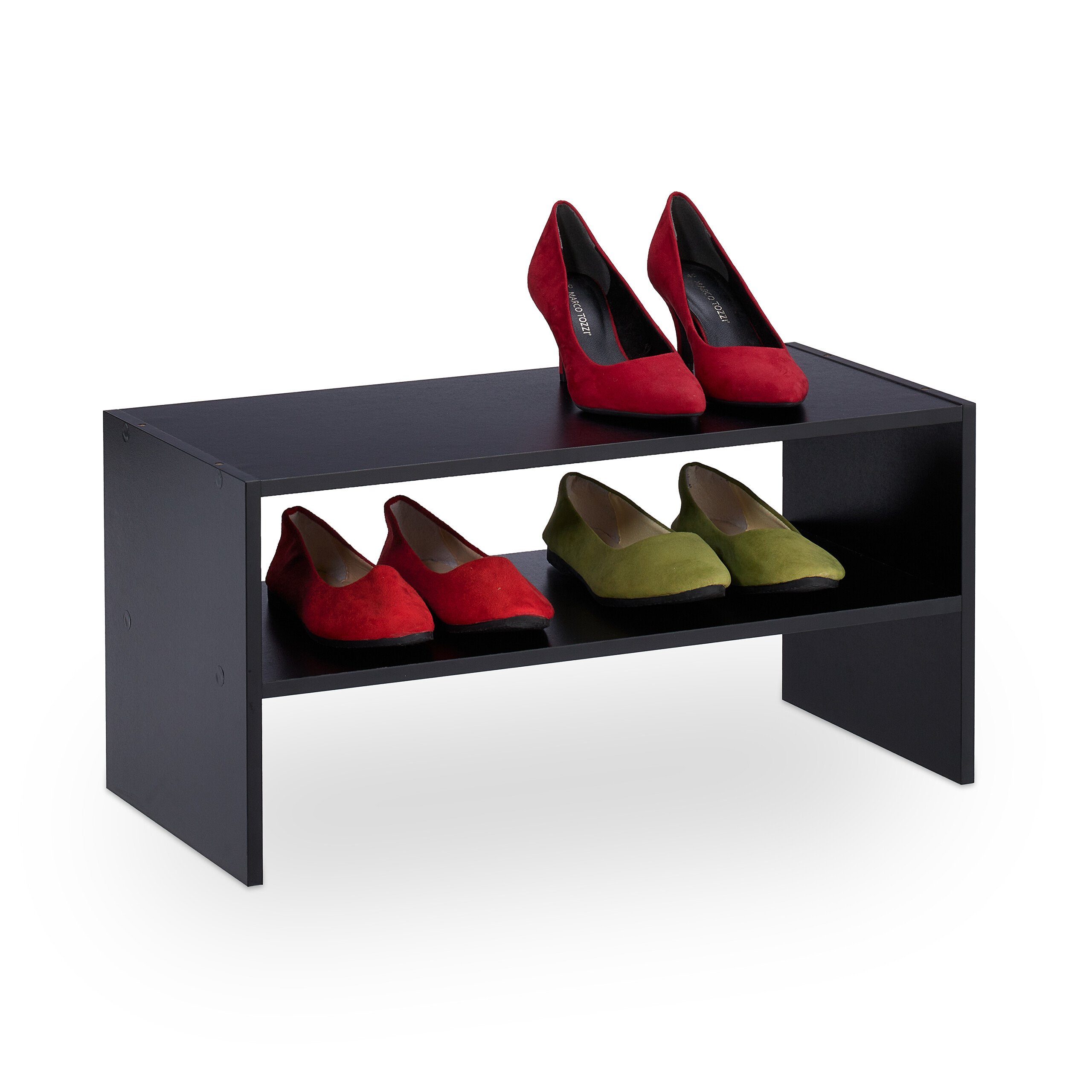 relaxdays Schuhregal Schwarzes Schuhregal mit 2 günstig online kaufen