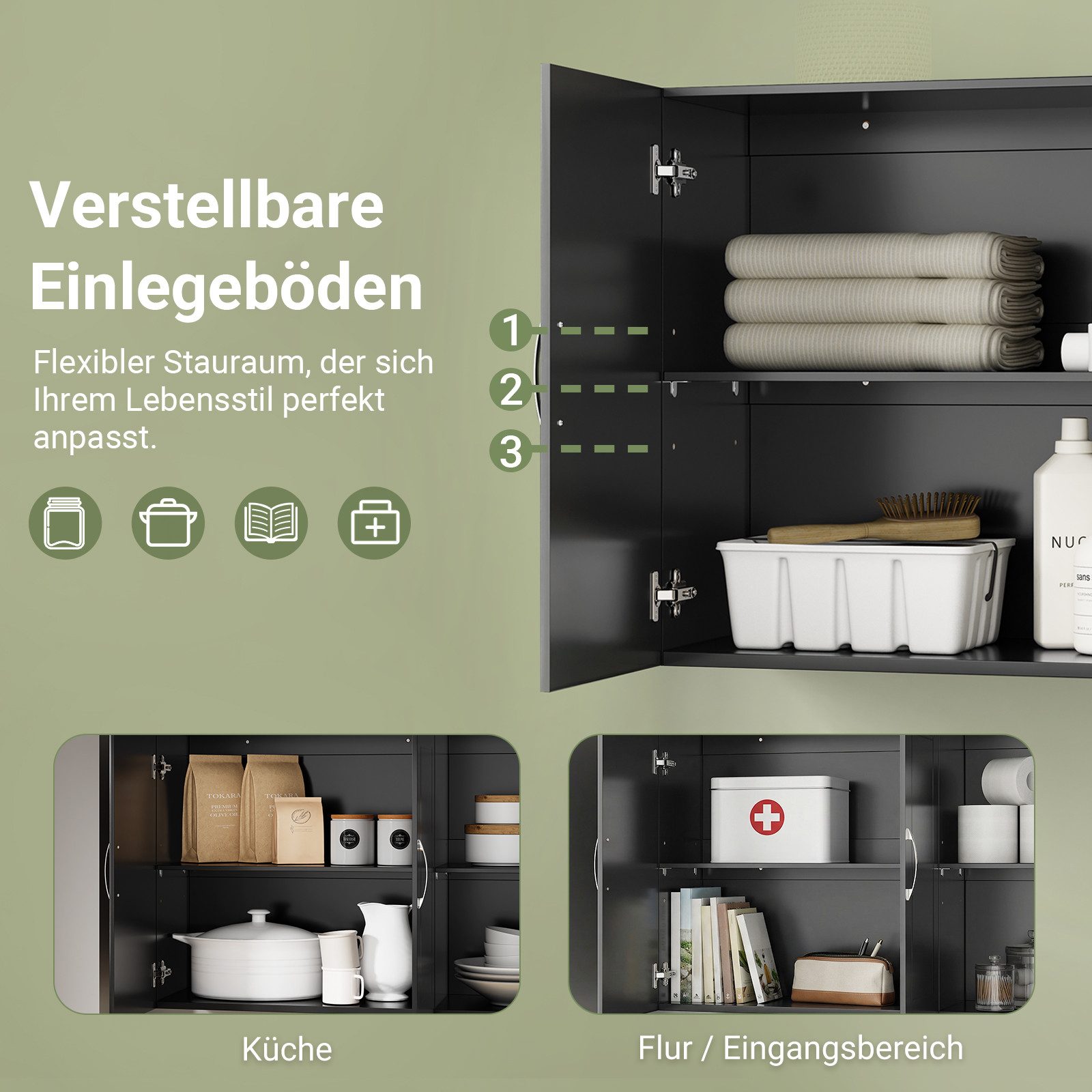 SoBuy Hängeschrank FRG231-L Badezimmerschrank Wandschrank Küchenschrank, mit 3 Türen, Bad, Küche